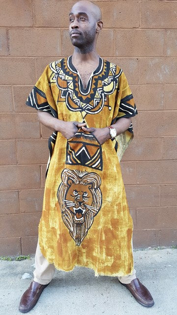 Handmade Mufasa Lion King Mud Cloth Poncho Robe DP3803M - African Inspired Wearable Art for Cosplay, Themed Parties & Boho Fashion