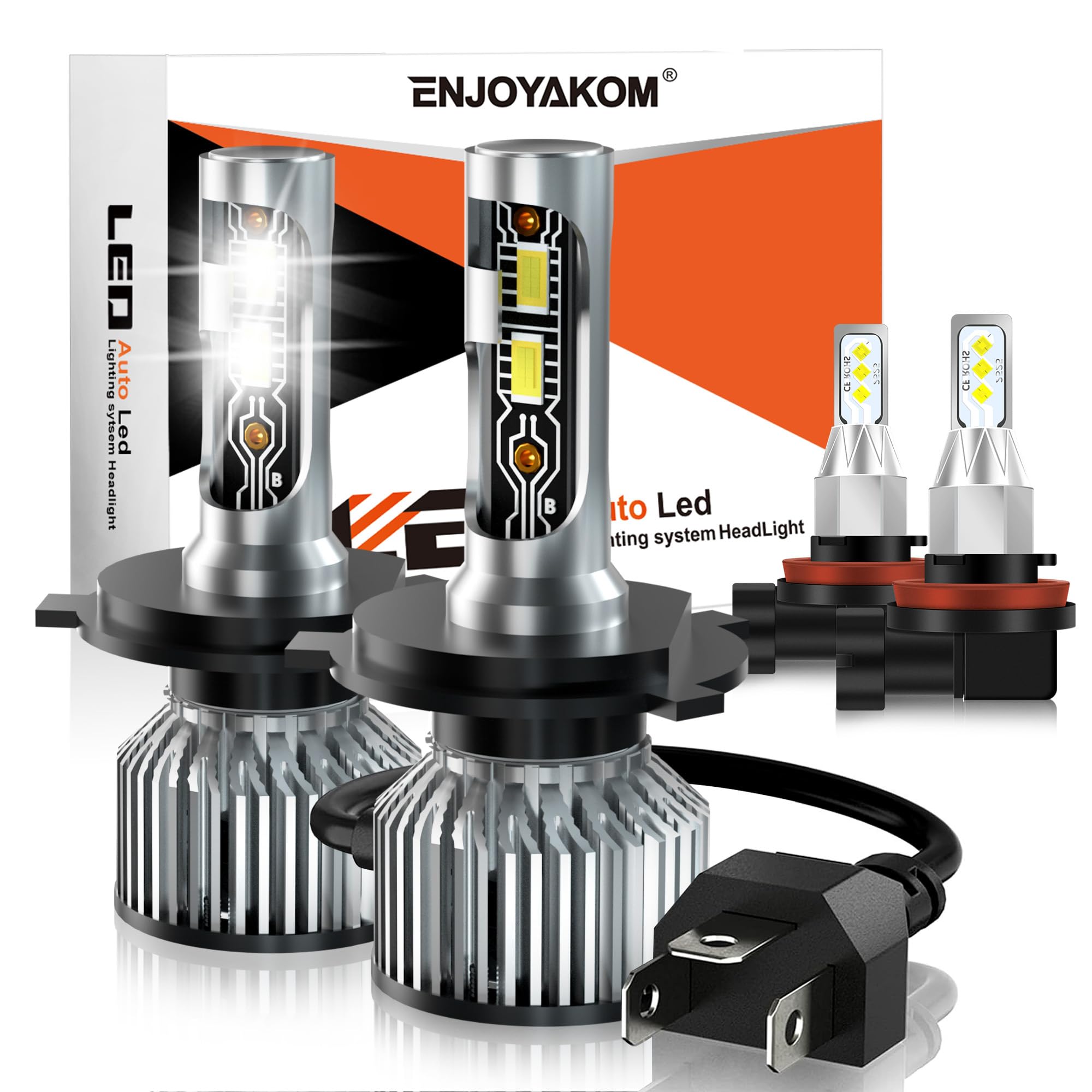 2007-2014 Honda CRV LED Headlight Bulbs 9003/H4 + H11 Fog Lights - 40000LM 600% Brighter 6500K White - Plug & Play Direct Replacement (Pack of 4) - Perfect for Night Driving & Off-Road Adventures