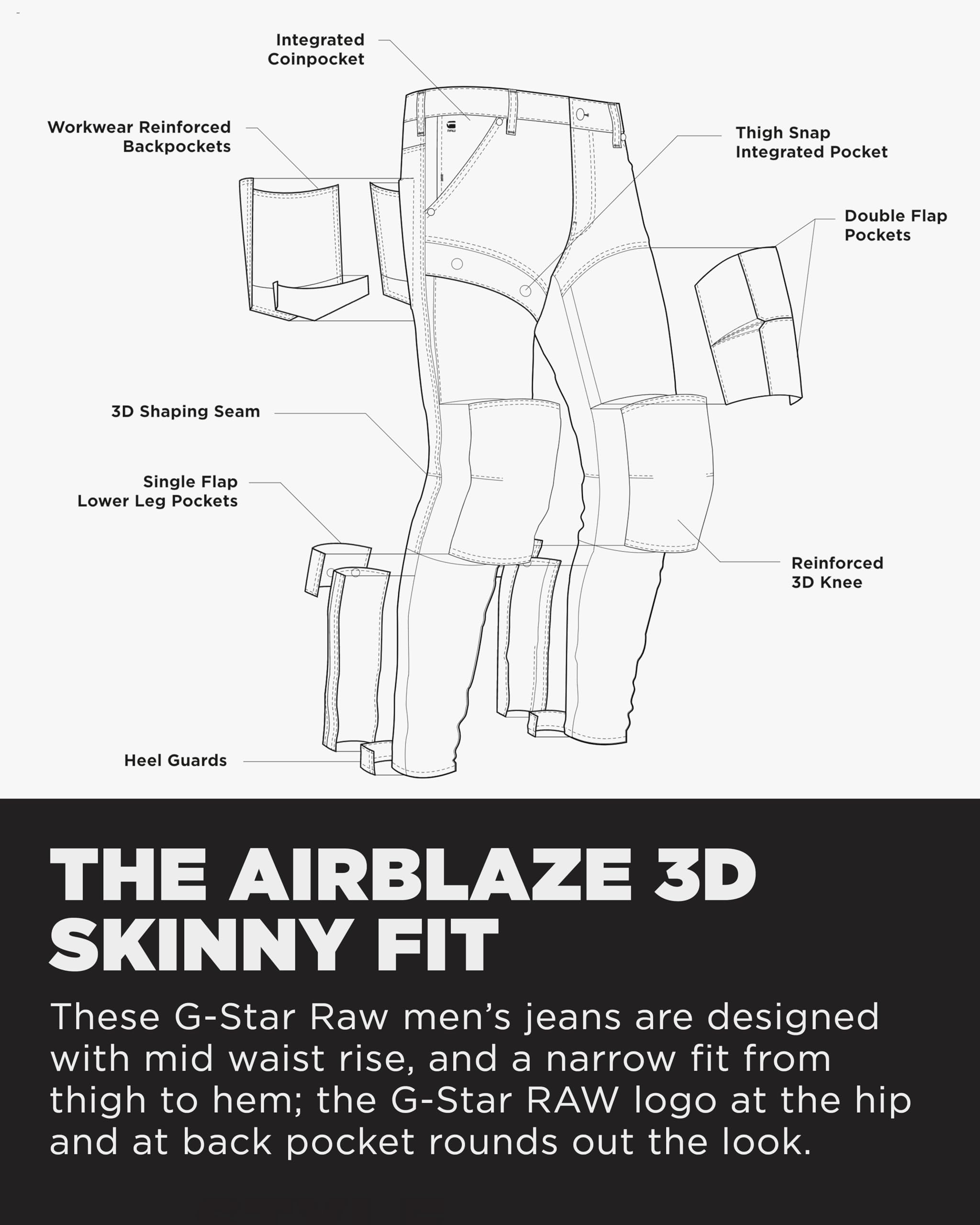 G-STAR RAW Men's Airblaze 3D Skinny Fit Jeans - Slim Stretch Denim Pants for Casual & Night Out | Perfect for Urban Streetwear & Date Night Outfits