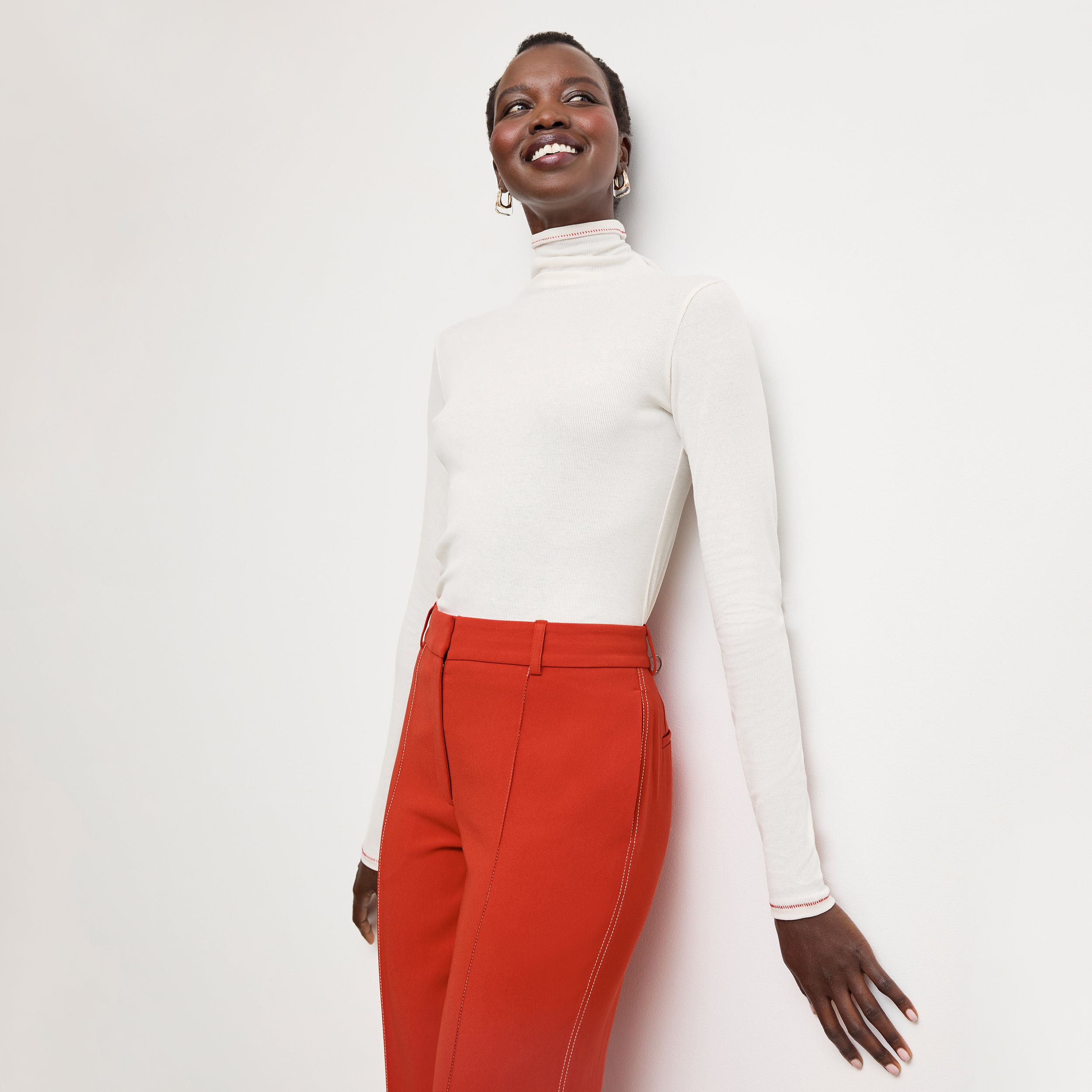 Lowen Jetset Pant - Everyday Crepe Pants with Topstitch Detail in Ginger | Comfortable Women's Trousers for Work, Travel & Casual Wear