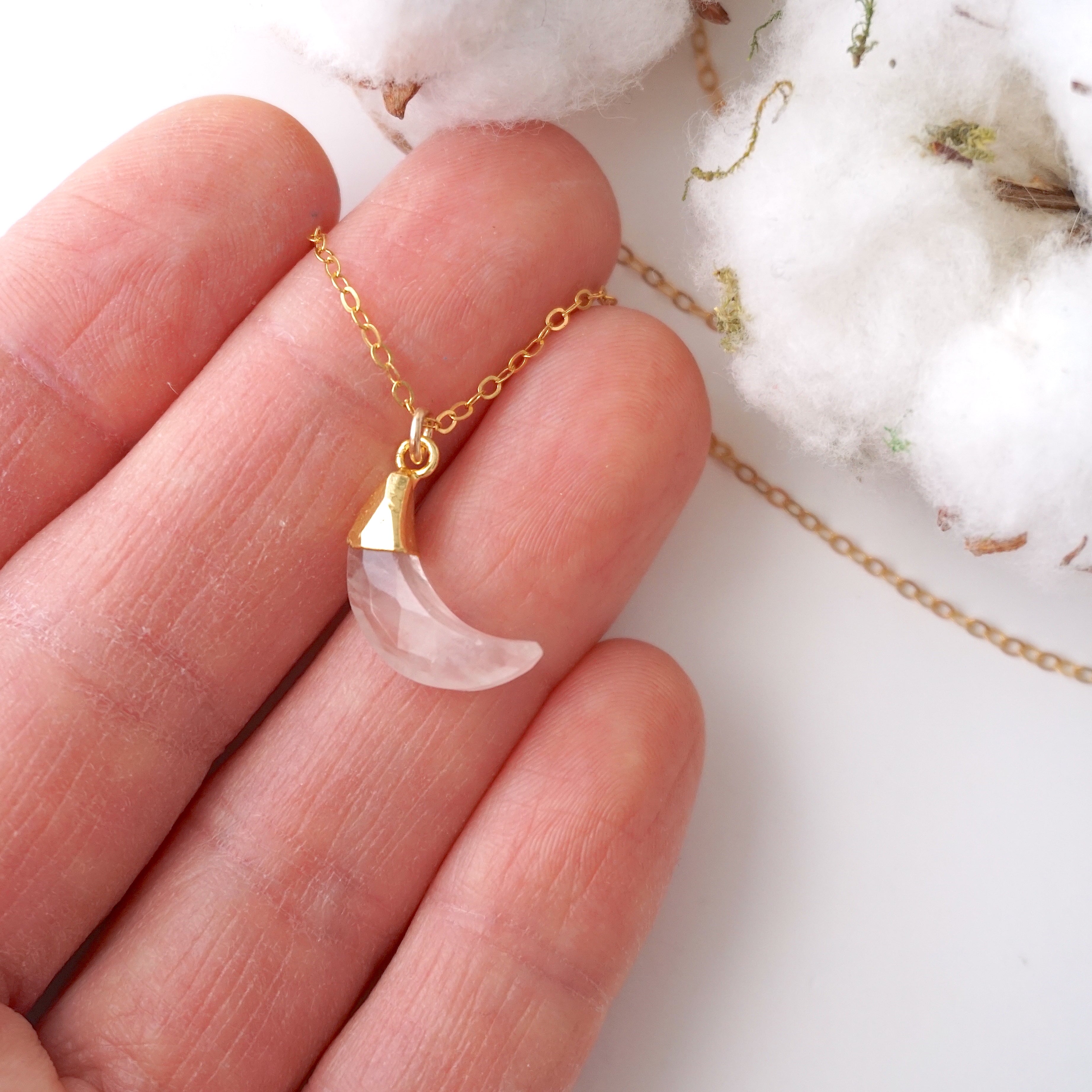 14K Gold Filled Rose Quartz Moon Charm Necklace for Women - Elegant Healing Crystal Jewelry for Meditation, Yoga & Spiritual Gifts