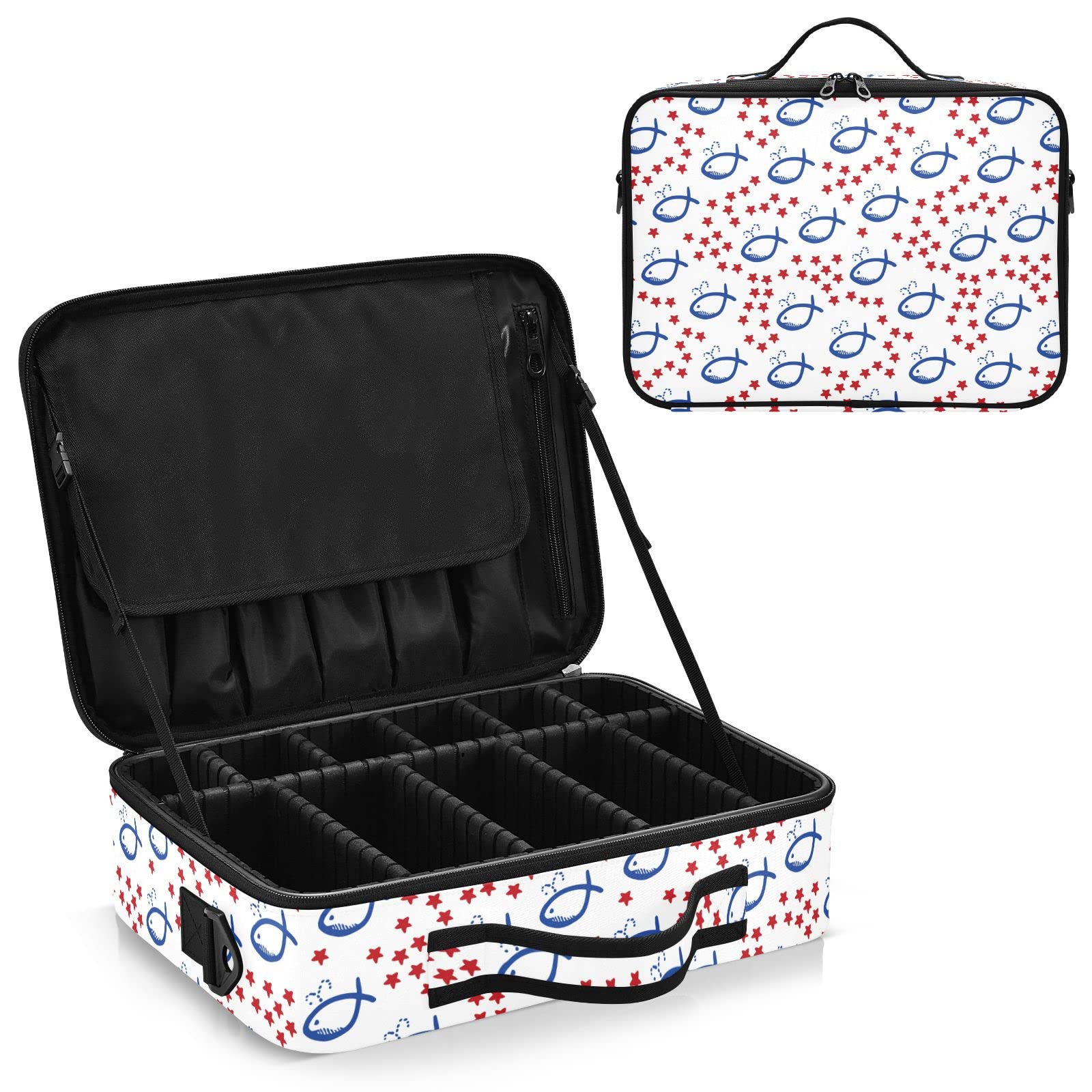 Moyyo Red Star White Travel Makeup Bag for Women - Professional Cosmetic Organizer Case, Portable Makeup Train Case & Artist Storage Bag - Perfect for Travel, Salon, and Daily Makeup Organization