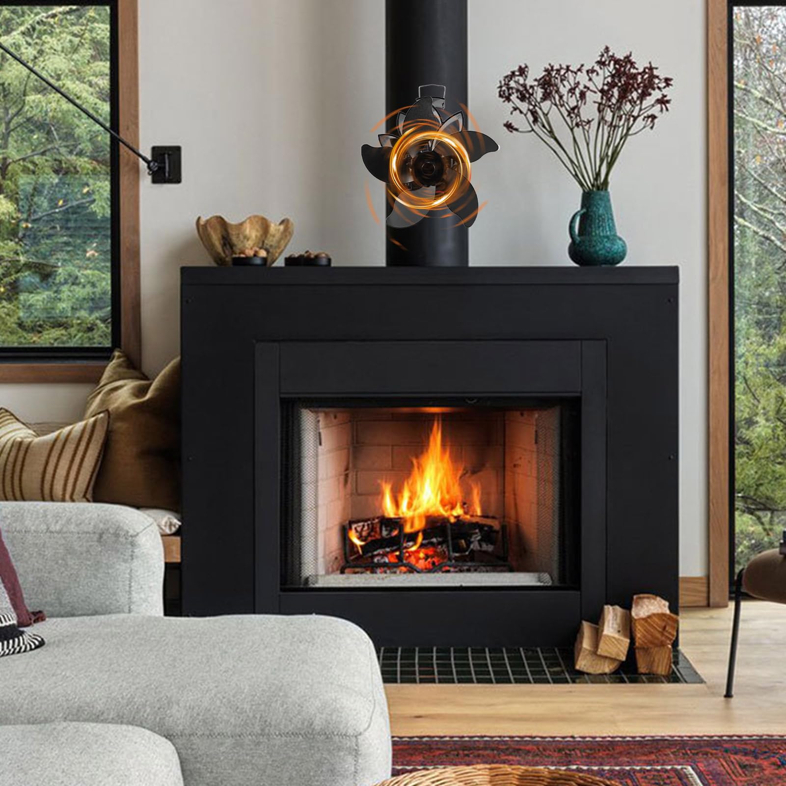 Awakentti 5-Blade Heat Powered Stove Fan - Silent Non-Electric Fireplace Fan for Wood Burner & Log Stove | Efficient Eco-Friendly Heating Solution for Home, Cabin & RV Use