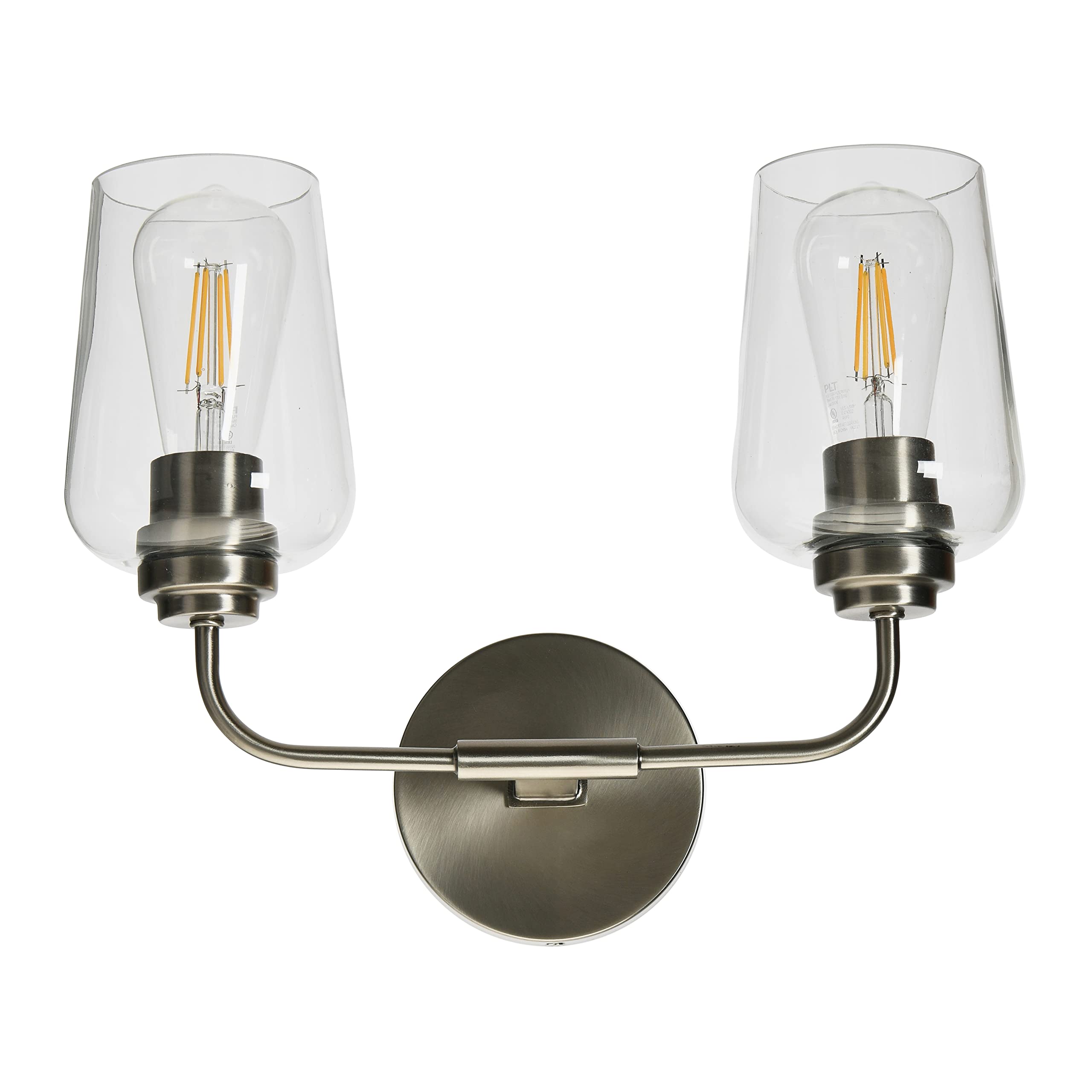 Holden 2-Light Vanity Light Fixture - Antique Nickel Finish Metal & Glass Bathroom Sconce for Mirror Lighting | Perfect for Bathroom, Powder Room & Dressing Area Makeup Lighting