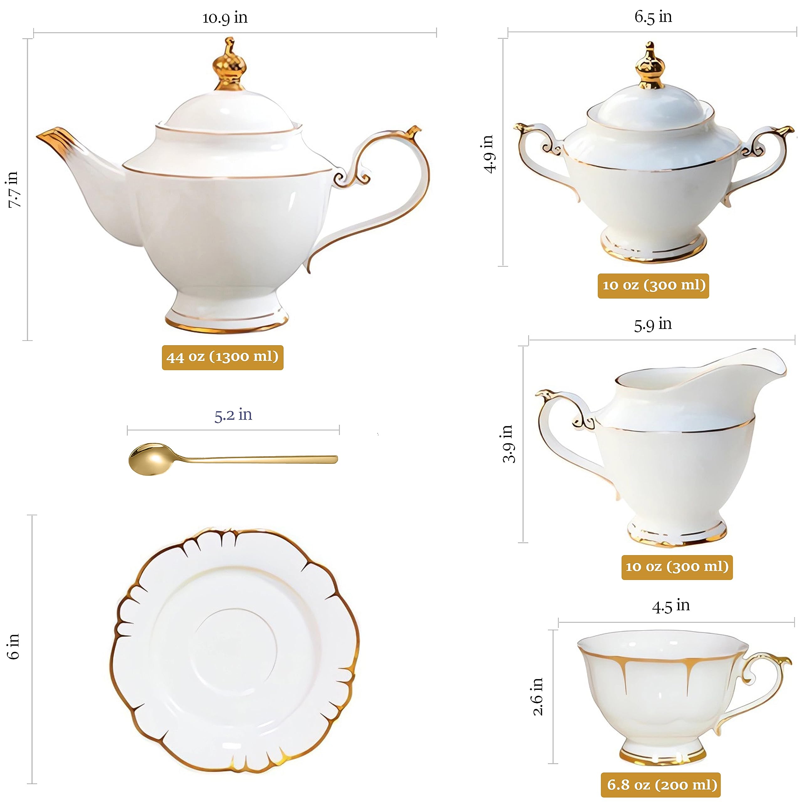 ACMLIFE Fine Bone China Tea Set for 6 - Elegant White Porcelain Tea Cups & Saucers - Perfect for Afternoon Tea Parties, Bridal Showers & Gift Giving - Ideal for Home Entertaining & Special Occasions
