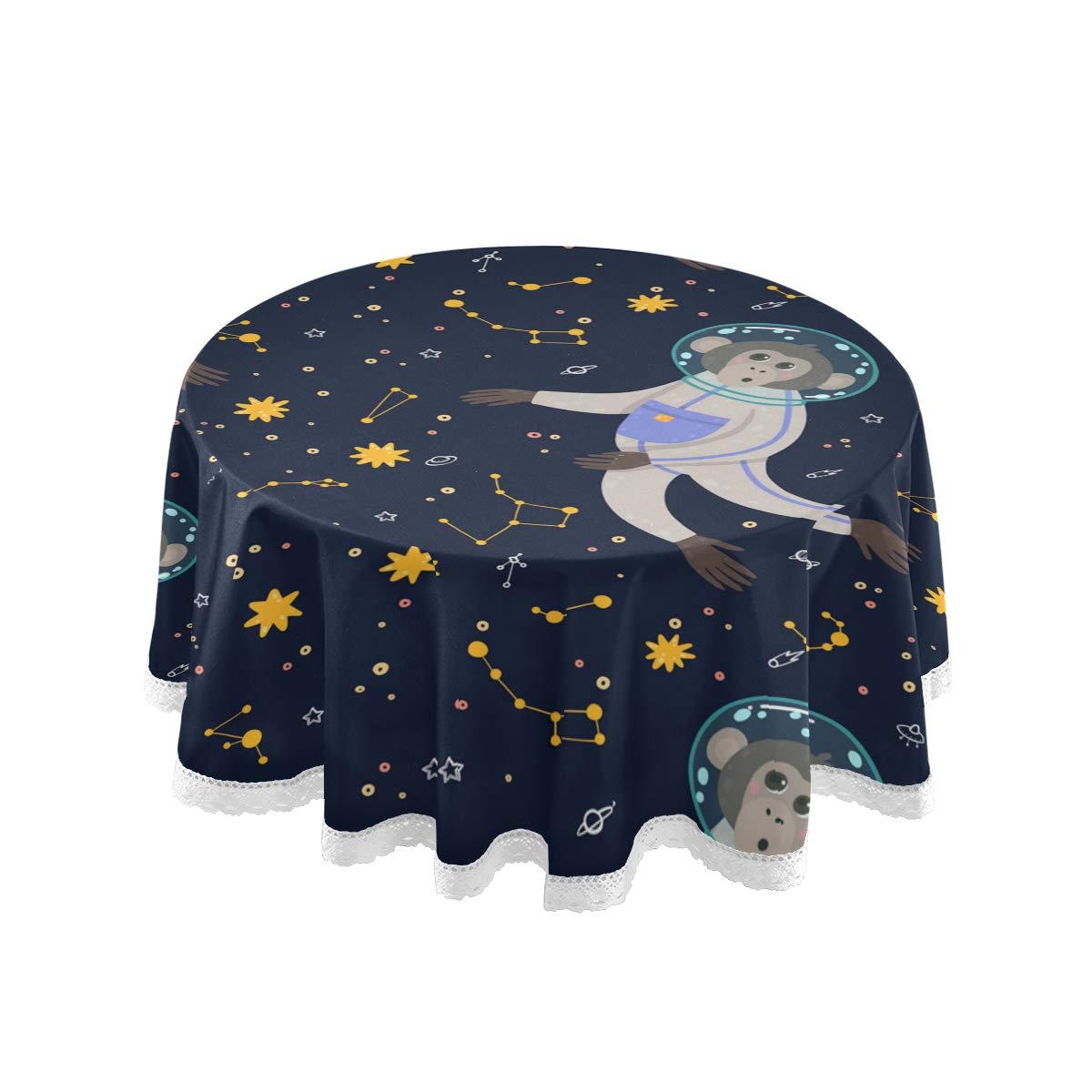 60英寸防滑加厚圆形桌布 - 宇宙星空主题餐桌布，适用于餐厅、派对、户外野餐等场景
