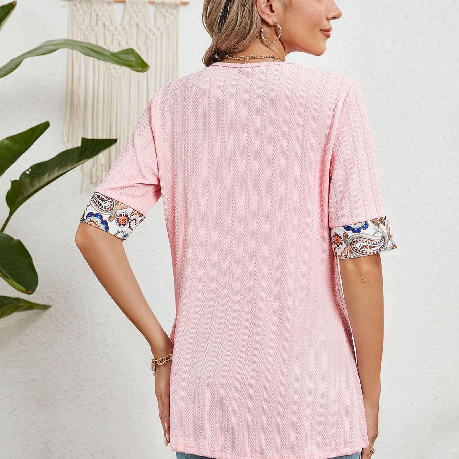 Women's Summer Short Sleeve Printed Blouse - Fake Two Piece Loose Pleated Layered Tunic Top for Belly Hiding | Casual Outfit, Beach Wear & Vacation Style