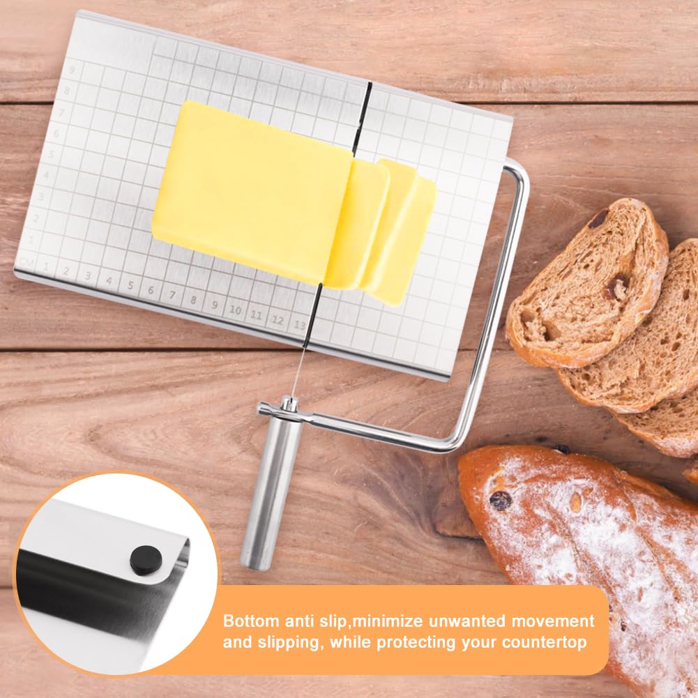Premium Stainless Steel Cheese Slicer with 10 Wires & 25 Baking Oil Papers - Heavy Duty Adjustable Cheese Cutter Board for Block Cheese - Perfect for Home Kitchens, Delis, and Cheese Platter Preparation