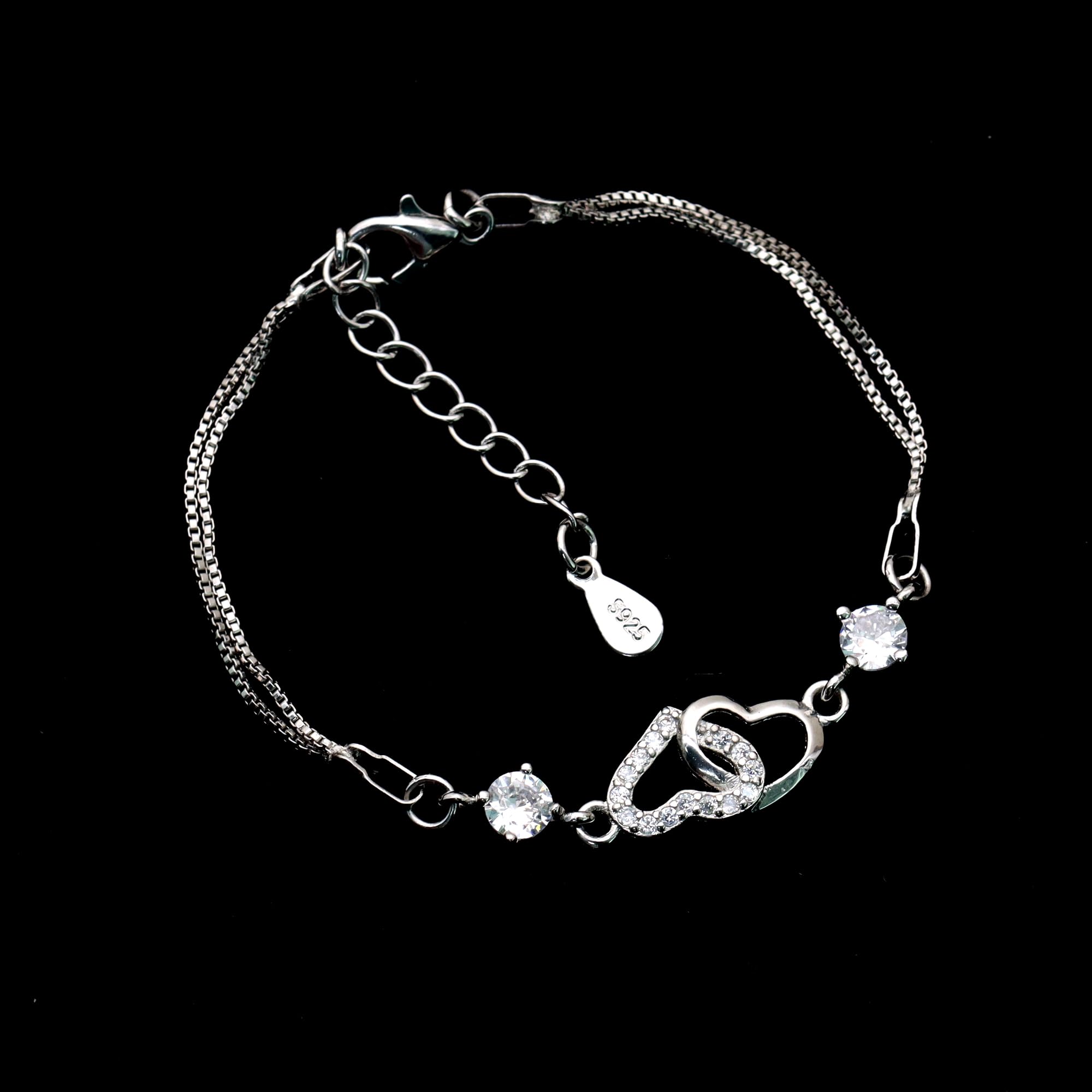 Mcaeou Sterling Silver S925 Love Heart Bracelet for Women & Teen Girls - Adjustable Heart Shaped Crystal Slider Bracelet with Zircon - Perfect Gift for Valentine's Day, Anniversary, Birthday & Everyday Wear