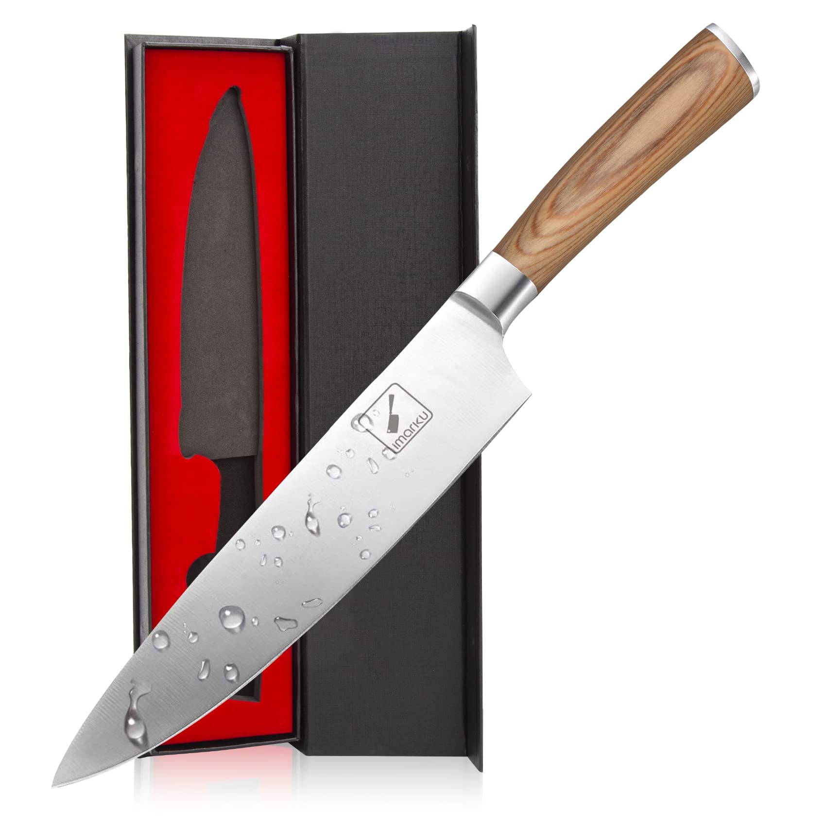 imarku 8 Inch Professional Chef Knife - Japanese SUS440A Stainless Steel Sharp Kitchen Knife with Ergonomic Golden Handle - Perfect for Slicing, Dicing & Chopping - Ideal Gift for Home Cooks & Professional Chefs