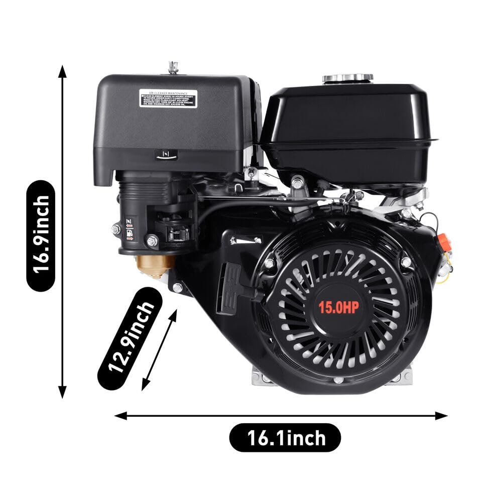 15HP 4-Stroke Gasoline Engine - Single Cylinder Air-Cooled Recoil Start Motor for Compressors, Lawn Mowers & Gardening Tools (Black) | Ideal for Landscaping, Agriculture & Power Equipment