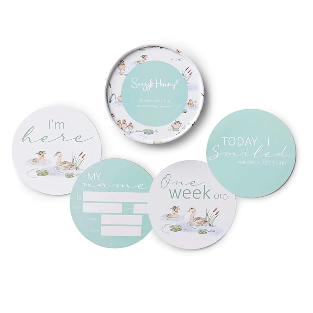 Snuggle Hunny Reversible Milestone Baby Cards - Duck Pond & Sage Designs for Newborn Photo Props & Monthly Milestone Tracking