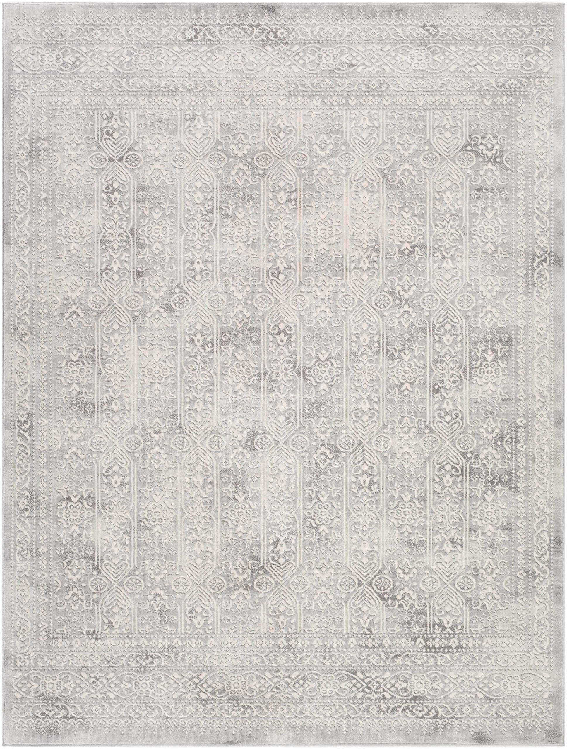 Modern Minimalist Bohemian Distressed Area Rug - Neutral Beige, Light Grey & Gray - 7'10