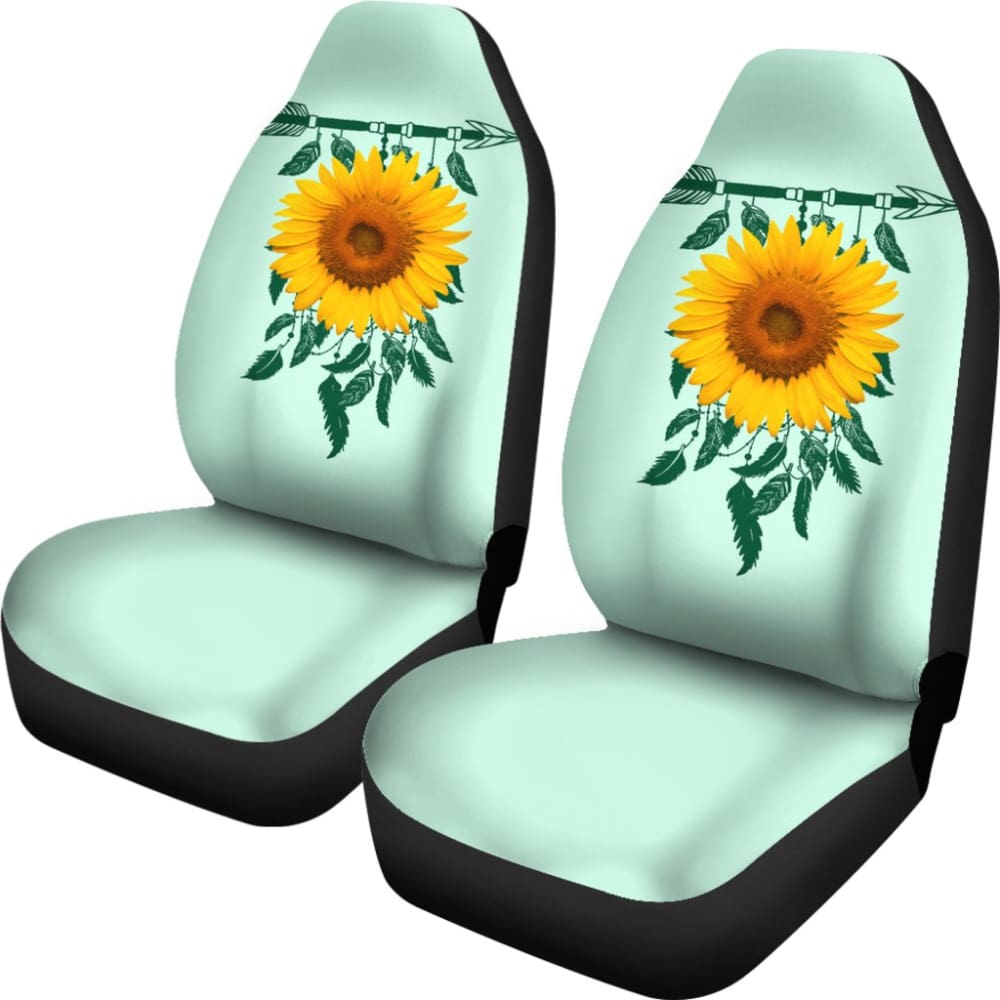 Premium Sunflower Native American Pattern Car Seat Covers - Soft Celeste Background Universal Fit for Cars, Trucks & SUVs - Unique Gift Idea for Women & Men - Perfect for Road Trips, Commuting & Protecting Seats
