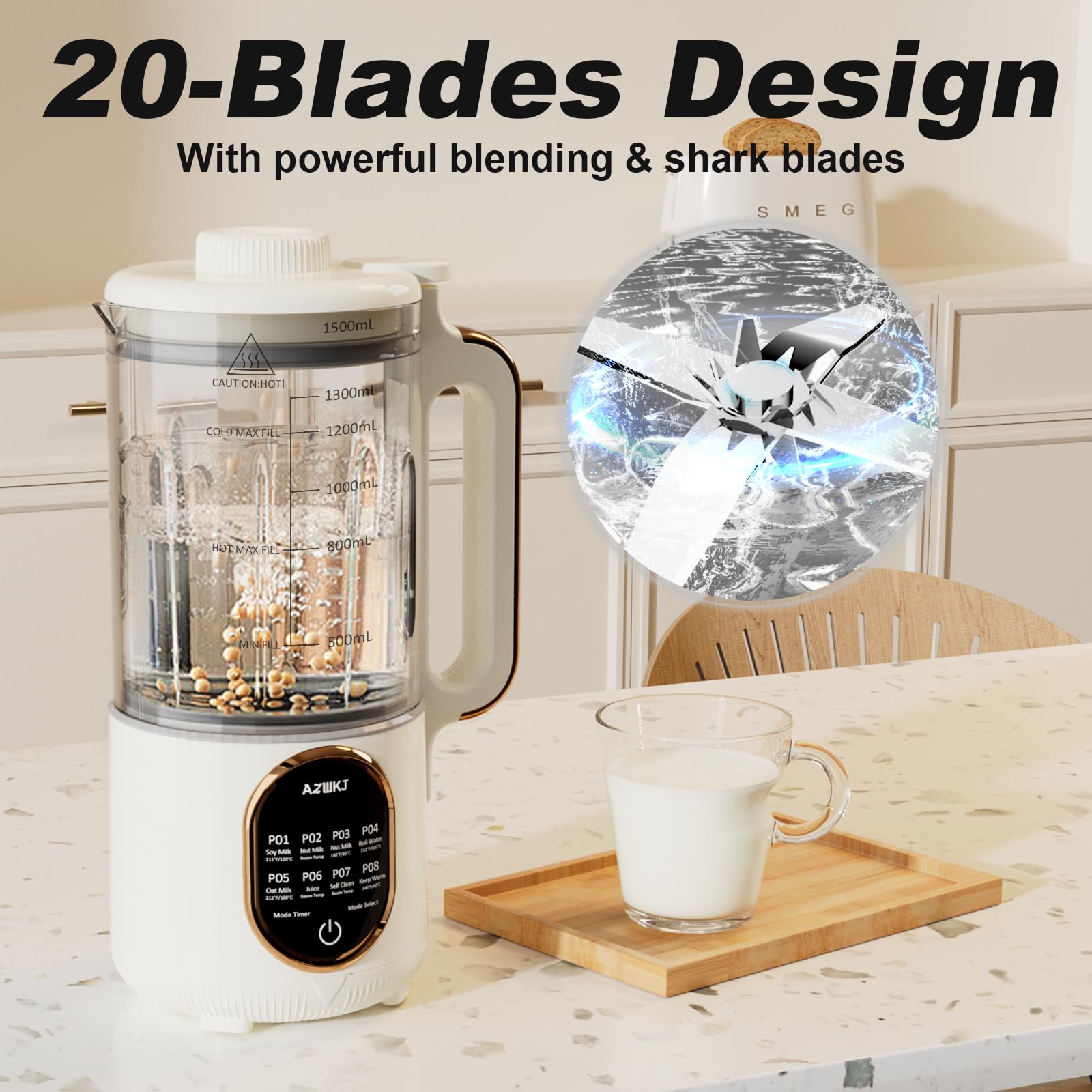 44oz Automatic Nut Milk Maker Machine - 8-in-1 Homemade Soy, Almond, Oat & Coconut Milk Maker with Delay Start & Self-Cleaning | Includes Digital Cookbook | Perfect for Vegan, Keto & Dairy-Free Diets