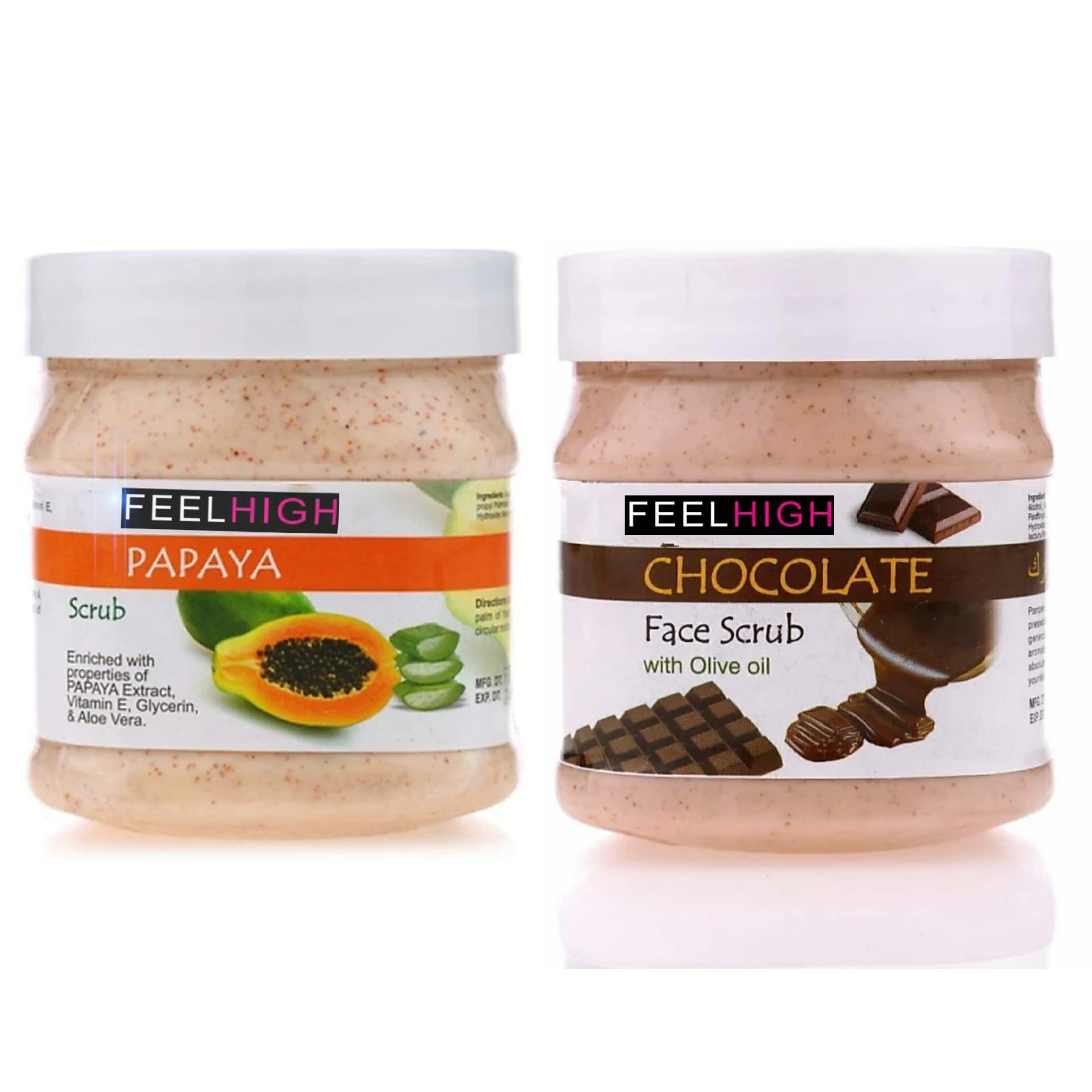 Natural Face & Body Papaya Scrub with Papaya Extract, Vitamin E & Aloe Vera - 500ml | Chocolate Face Scrub with Olive Oil for Smooth Skin - 500ml | Exfoliating Skincare for Dry & Sensitive Skin | Spa & Home Beauty Treatment