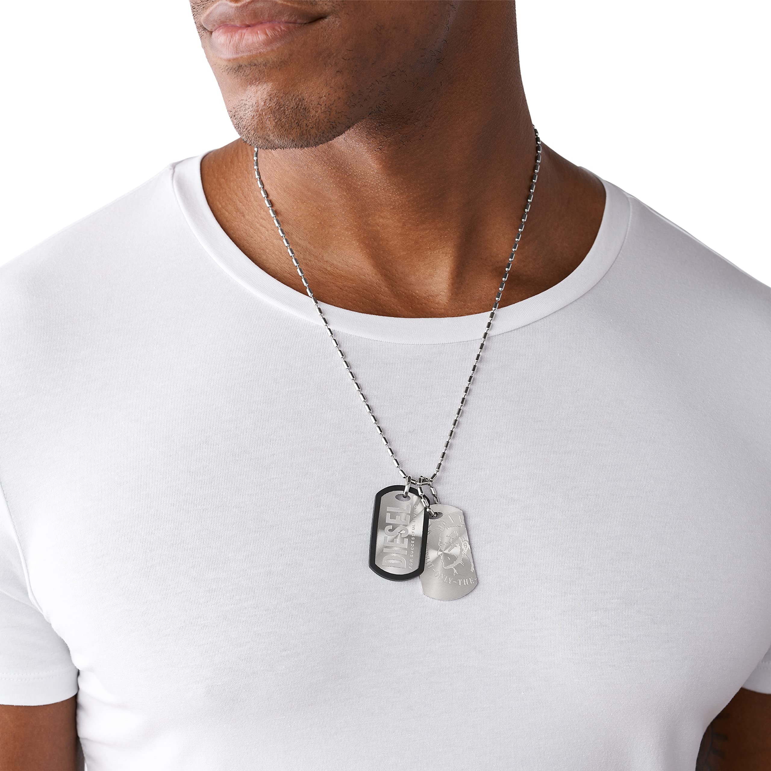 Men's Diesel Stainless Steel Dog Tag Necklace - Military Style Pendant for Everyday Wear & Gifts
