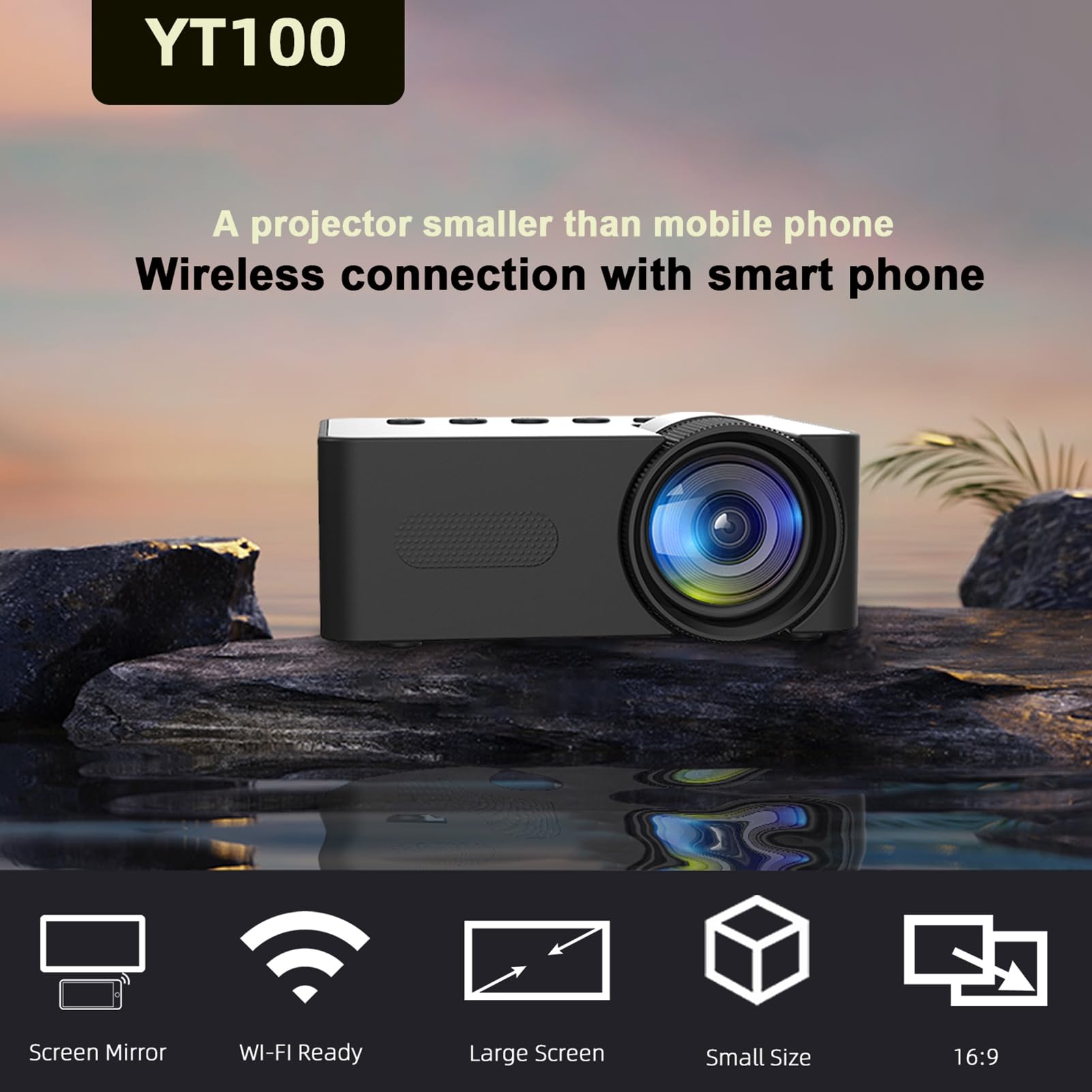 Hislaves Mini Projector - 1080P HD Portable Wireless Projector with Eye Protection for Home Theater, Bedroom, Outdoor Movies | Indoor & Outdoor Use for Camping, Backyard Parties, and Family Entertainment (Black)