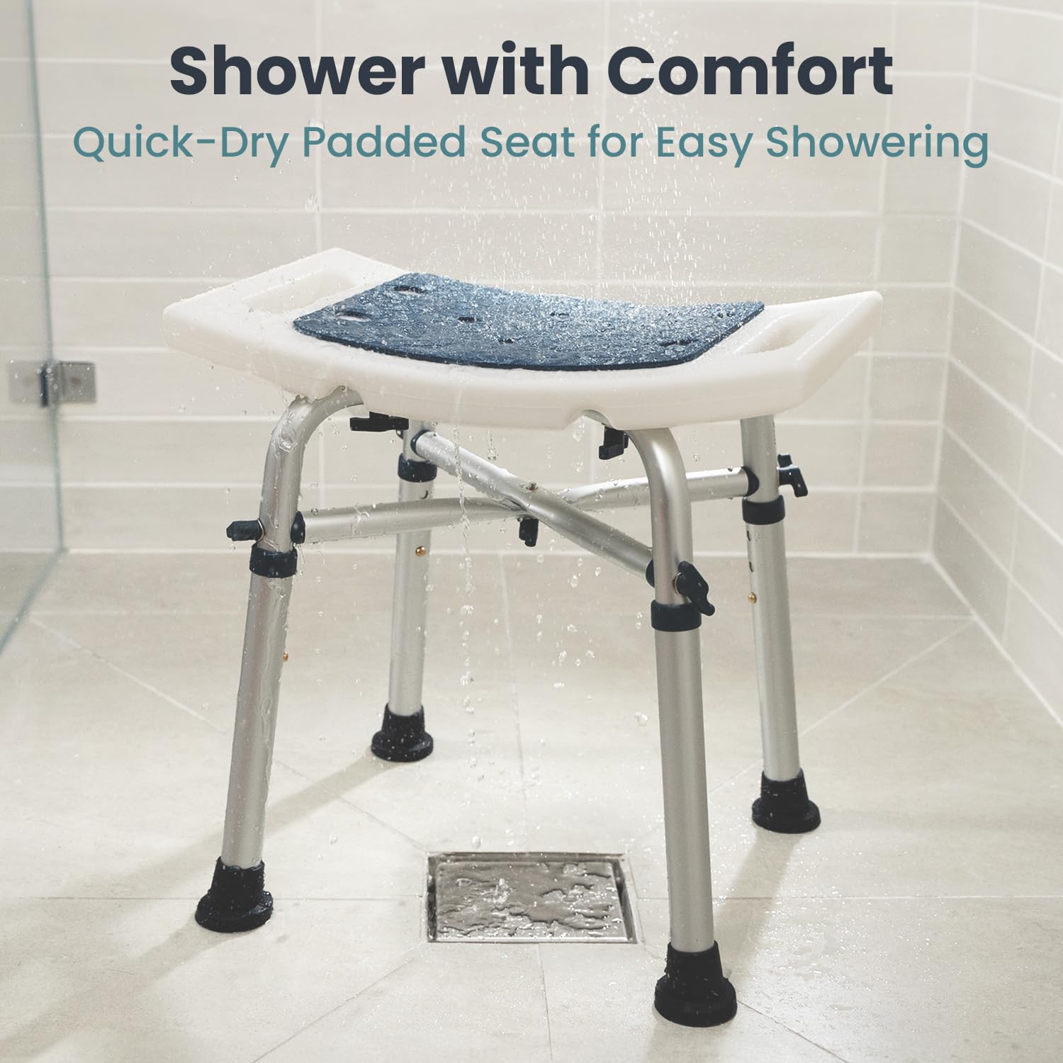 **Adjustable Height Shower Stool for Adults - 350 lb Weight Capacity - Non-Slip Bath Chair for Elderly & Disabled - Dark Blue - Perfect for Safe Showering, Spa Relaxation & Bathroom Comfort**