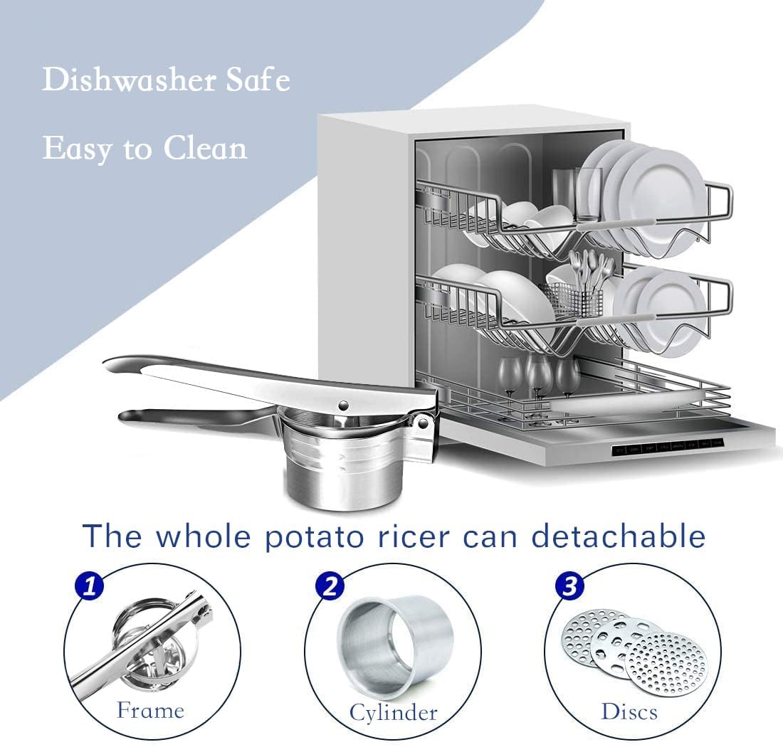 Stainless Steel Potato Ricer 15oz - Heavy Duty Masher for Creamy Mashed Potatoes & Sweet Potatoes - Ergonomic Comfort Grip Handle - Essential Kitchen Tool for Pressing, Mashing - Perfect for Home Cooking, Meal Prep & Holiday Dinners