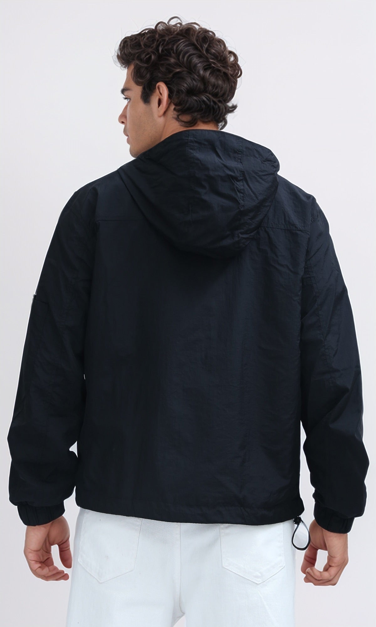 O197937 Regular Fit Full Zip Hooded Black Windbreaker Jacket - Lightweight Outdoor Sports Jacket for Men, Perfect for Running, Hiking & Casual Wear