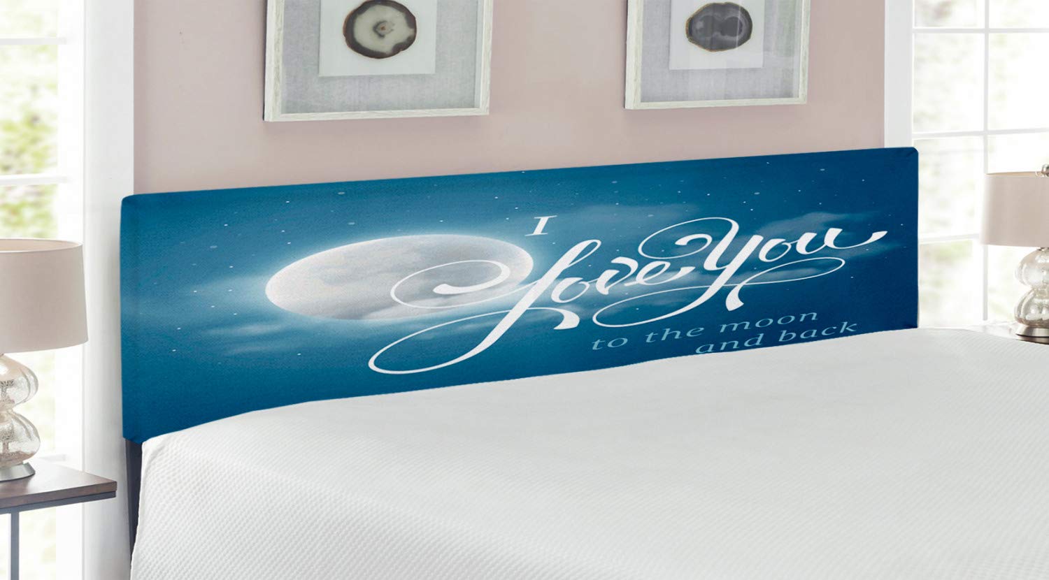 Ambesonne Romantic Night Sky Headboard - King Size Upholstered Bed Frame with Memory Foam, Dark Blue Pearl Finish | Perfect for Master Bedroom Decor & Wedding Gift Ideas