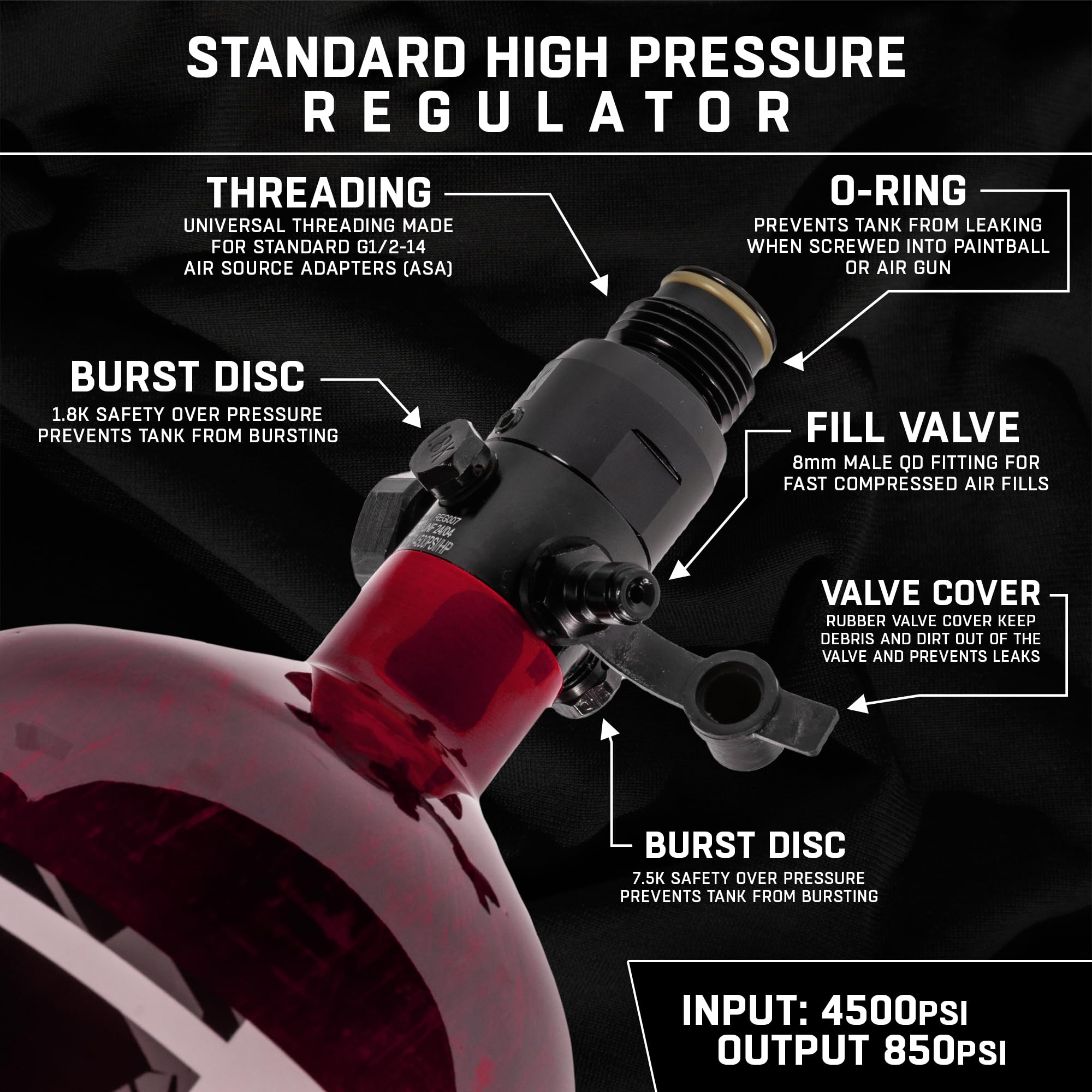 HK Army 68/4500 Aerolite Carbon Fiber HPA Paintball Air Tank System - Lightweight & Durable Compressed Air Tank for Tournament Paintball & Speedball Games