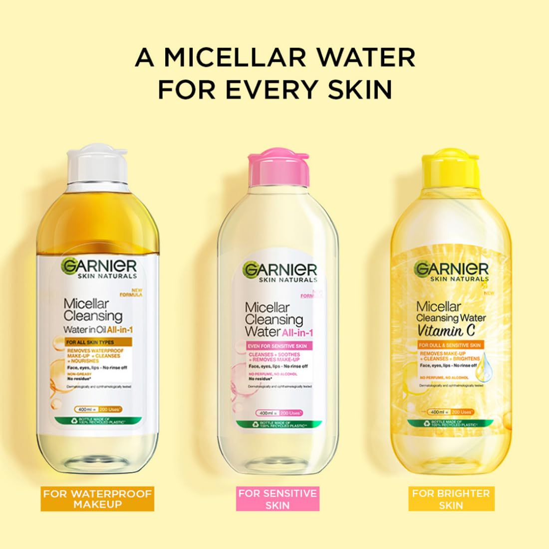 Garnier Skin Naturals Cleansing & Brightening Micellar Water with Vitamin C, 125 ml - Gentle Makeup Remover for Daily Skincare Routine