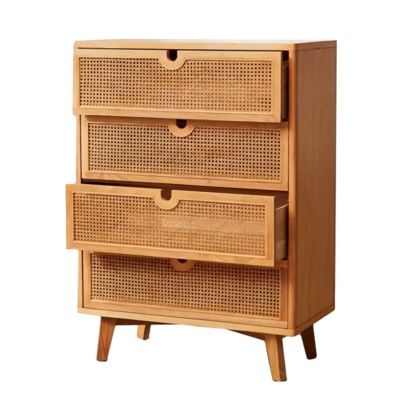 Japanese Style Dakota RITZ Chest of Drawers - Solid Wood Rattan Cabinet in Walnut & Cherry Finish | Perfect for Bedroom, Living Room, or Home Office Storage