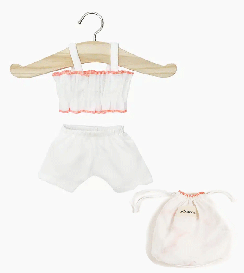 Vintage White 2-Piece Swimsuit Outfit with Storage Pouch for Amigas & Minikane Dolls - Perfect for Doll Dress Up, Collectible Display & Photo Shoots