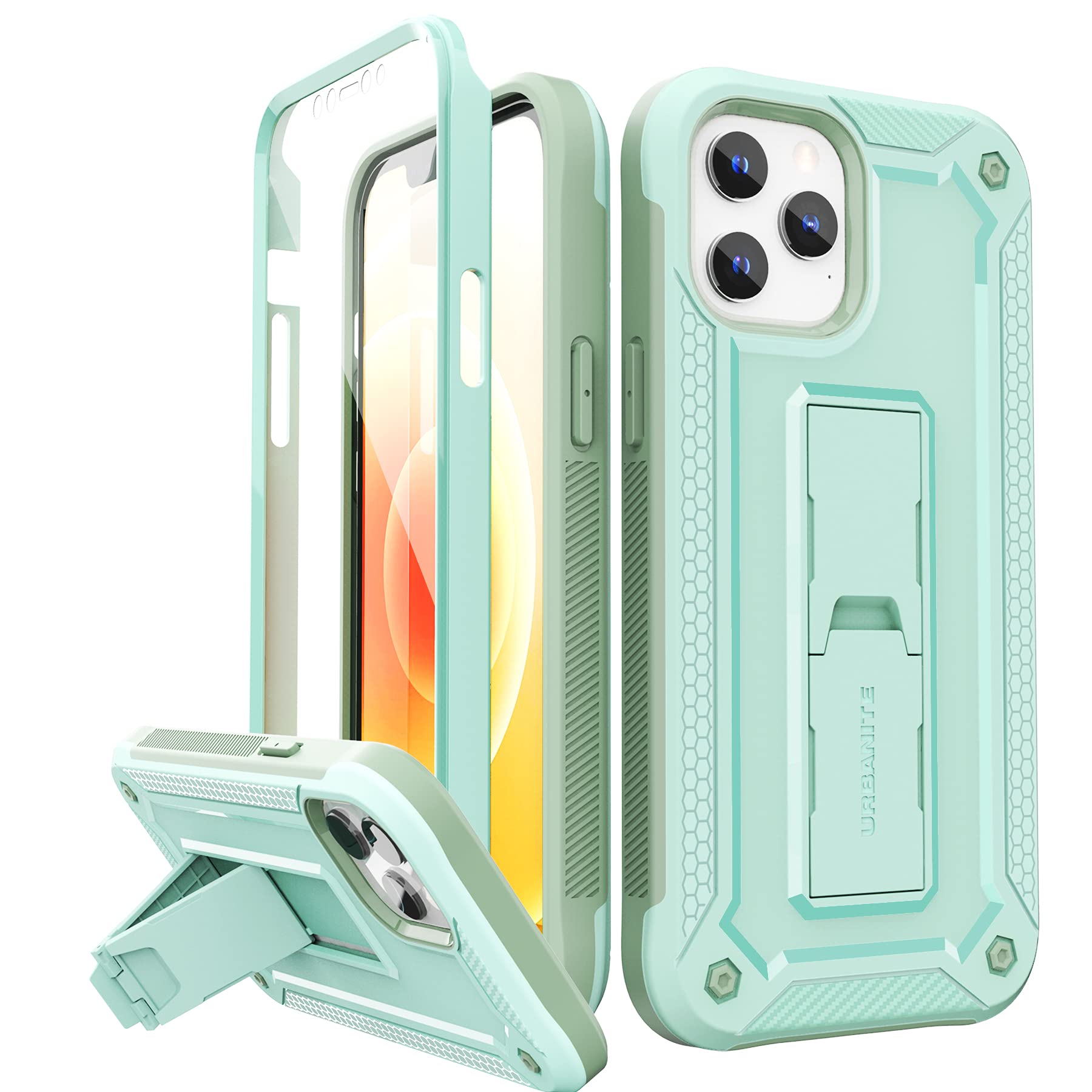 Premium URBANITE iPhone 12 Pro Max Case 6.7 Inch - Military Grade Shockproof Dual Layer Protection Cover with Built-in Kickstand & Screen Protector (Mint Green) - Perfect for Outdoor Activities, Travel & Daily Use