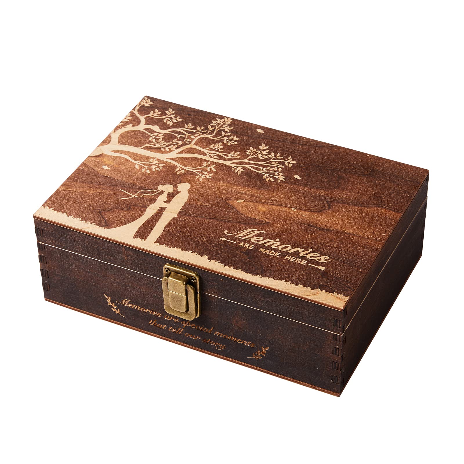 AW BRIDAL Wooden Memory Keepsake Box with Hinged Lid - 8.5x6x3 Inch Storage Organizer for Jewelry, Photos, Mementos & Wedding Souvenirs - Perfect Gift Box for Bridal Shower, Anniversary & Special Occasions