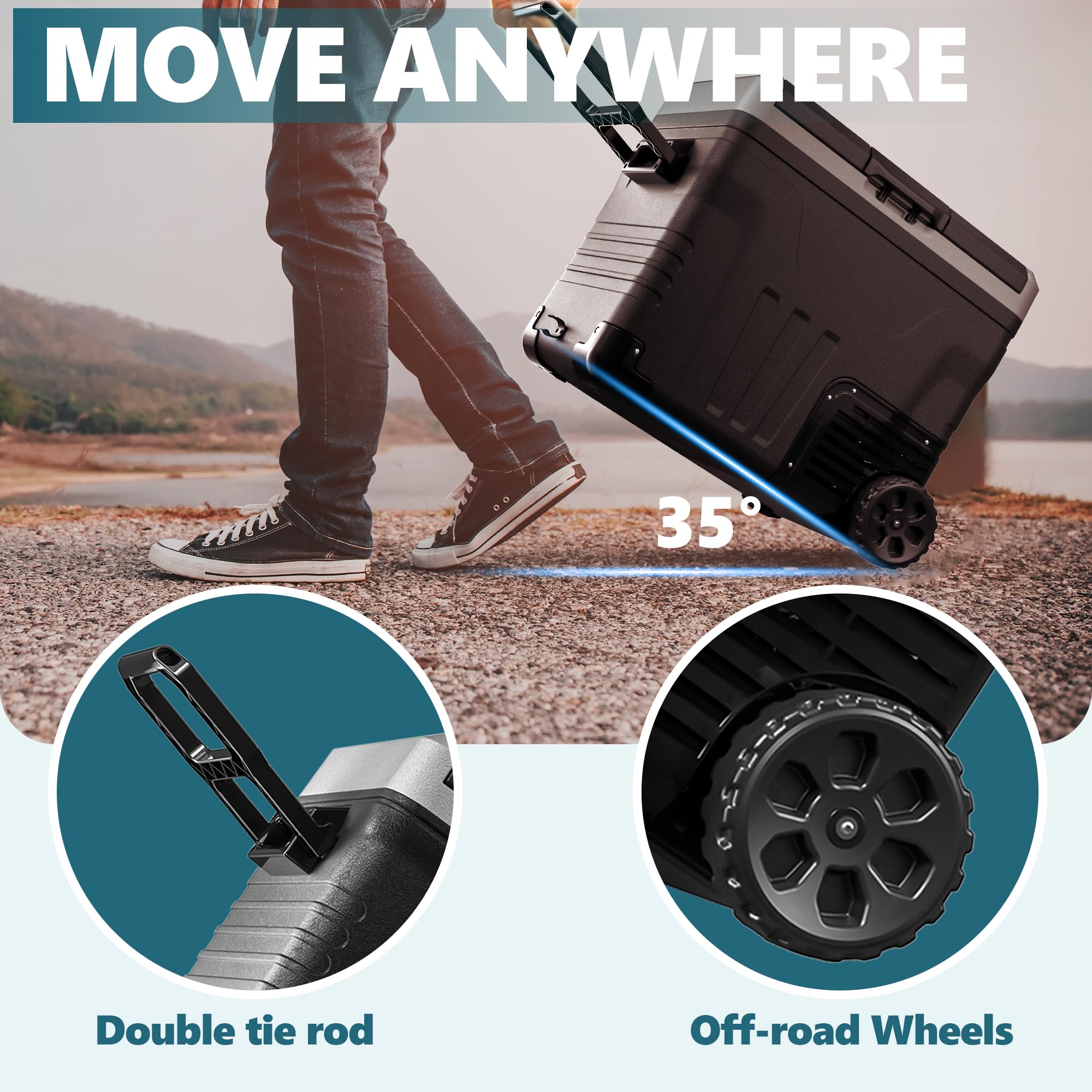 EUHOMY 12V/24V DC 53QT Portable Refrigerator Freezer -4°F to 68°F, 12 Volt Electric Cooler with Wheels & 2 Baskets for Car, RV, Truck, Boat, Camping & Outdoor Adventures | AC 110-240V Compatible | Perfect for Road Trips, Picnics & Tailgating