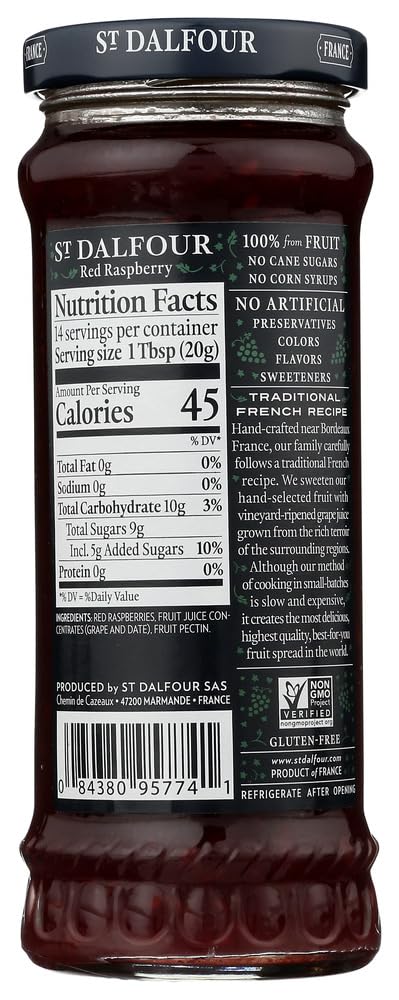 St Dalfour Organic Red Raspberry Fruit Spread - All Natural, No Preservatives | Perfect for Toast, Yogurt & Desserts