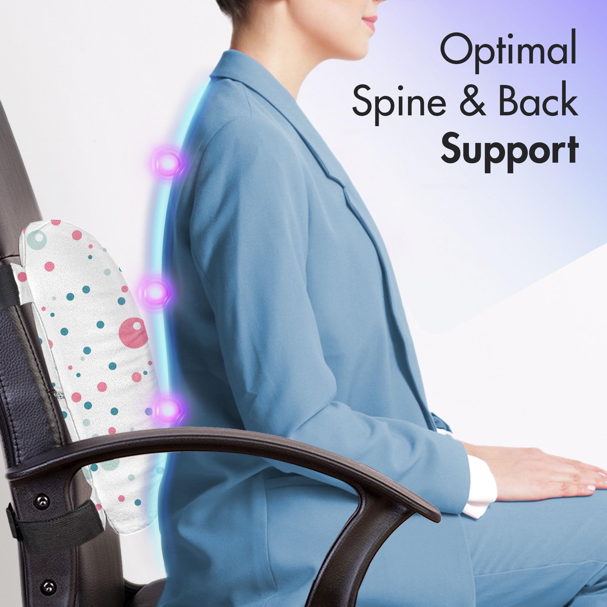 Ambesonne Abstract Lumbar Support Pillow - Pastel Polka Dot Design, High Density Foam for Office Chair & Car Seat - 14x13 Inches (Blue, Pink, Grey) - Perfect for Home Office, Gaming Chair & Long Drives