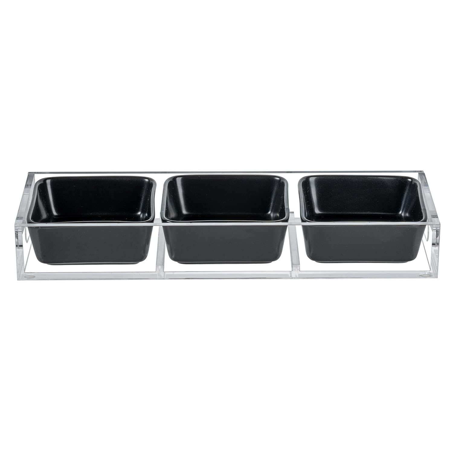 MyGift 4-Piece Acrylic Appetizer Serving Set with 3 Matte Black Square Ceramic Bowls - Perfect for Sauces, Dips, Side Dishes, Party Snacks & Entertaining