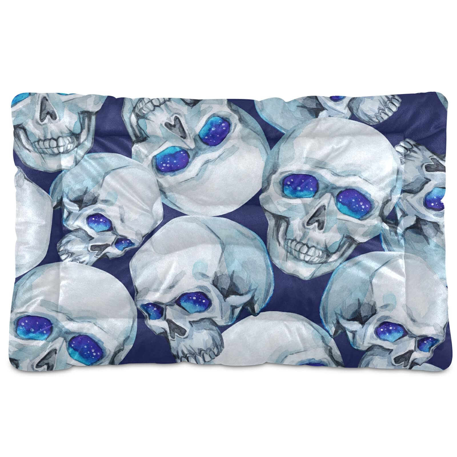 KEEPREAL Blue Eyes Skull Pattern Pet Bed - Ultra Soft Rectangular Dog & Cat Bed for Small to Medium Pets (24x18 Inches) | Calming Comfort Bed for Puppies, Kittens, and Adult Pets - Perfect for Living Room, Bedroom, or Pet Travel
