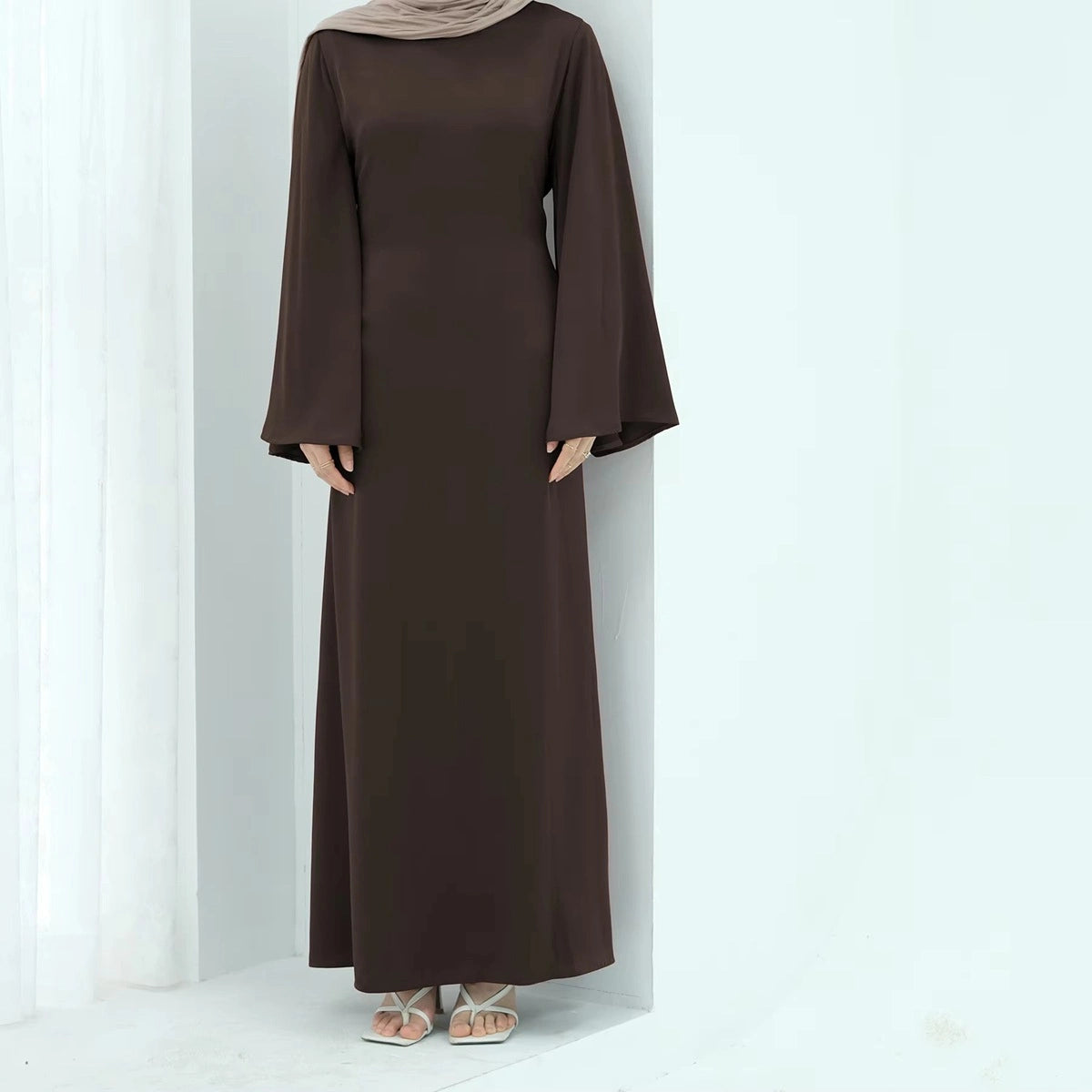 Elegant Satin Abaya Dress with Back Strap - Modest Islamic Prayer Dress for Women | Perfect for Eid, Ramadan & Special Occasions