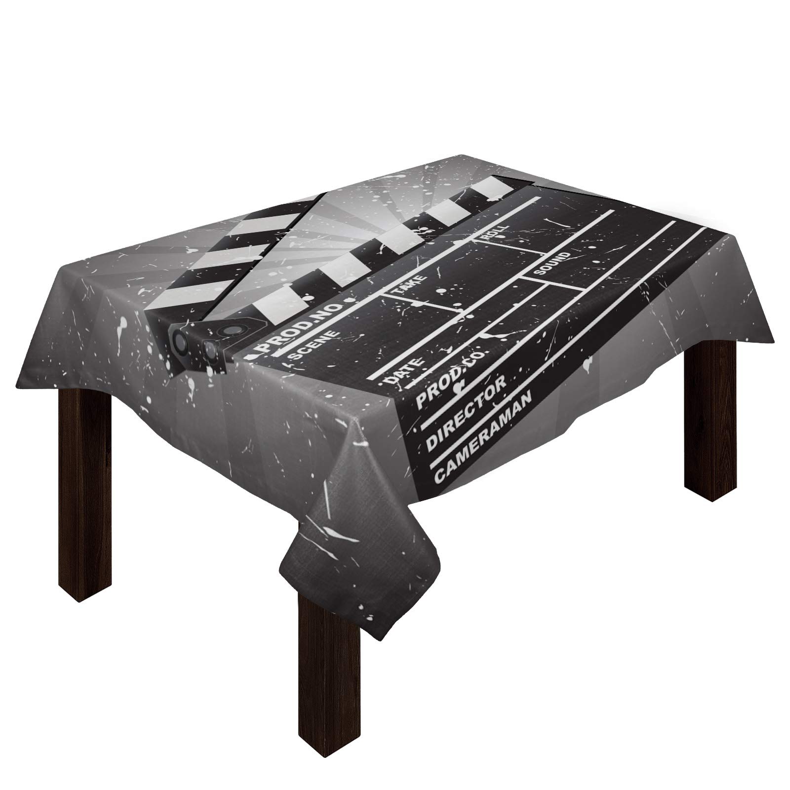 Vintage Cotton Linen Tablecloth with Clapperboard Design - 60x140 Inch Rectangle Table Cover for Movie Theater Picnics, Outdoor Dining, Weddings & Kitchen Decor - Perfect for Director-Themed Parties, Retro Home Styling and Grunge Effect Backdrops