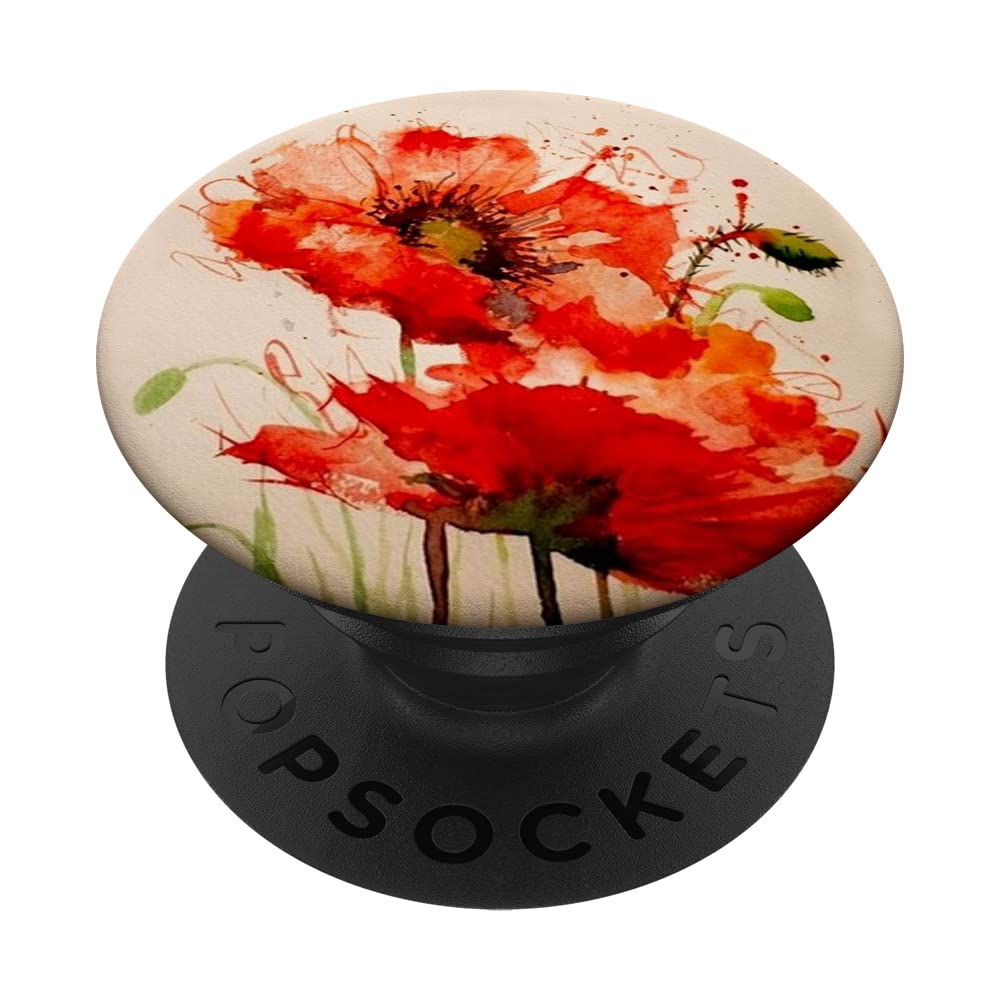 Red Poppy Watercolor PopSockets Swappable PopGrip - Phone Grip & Stand for iPhone, Samsung & Smartphones - Perfect for Home, Office & Travel Use