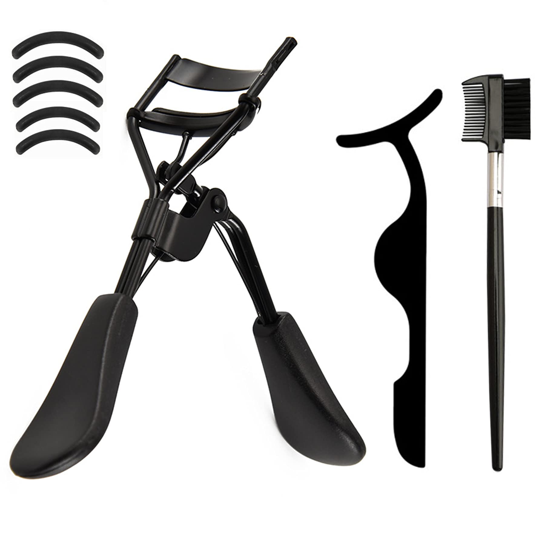LYYDAN Professional Eyelash Curler Set - Black Lash Curler with 5 Replacement Pads, False Eyelash Tweezers & Dual-Ended Eyebrow Brush | Perfect for Home Makeup, Salon Use & Travel Beauty Essentials