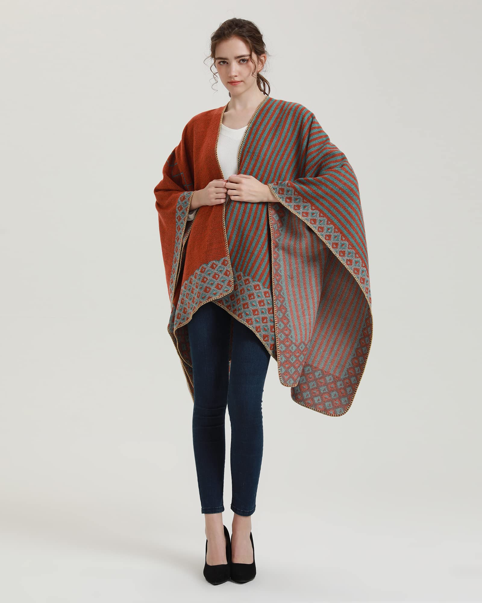 Lacavocor Women's Winter Shawl Wrap Cape - Cozy Open Front Poncho Cardigan Sweater for Cold Weather | Perfect for Office, Travel & Outdoor Activities