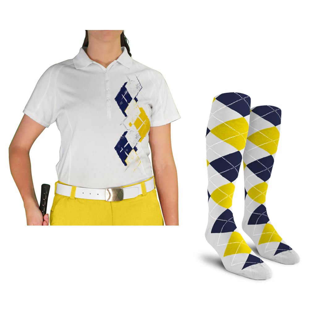 Dry Fit Short Sleeve Graphic Golf Polo Shirt with Socks for Women - Breathable Moisture-Wicking Performance Top - Argyle Paradise Design (Sizes 5A-5Z) | Perfect for Golf, Tennis & Casual Summer Outfits