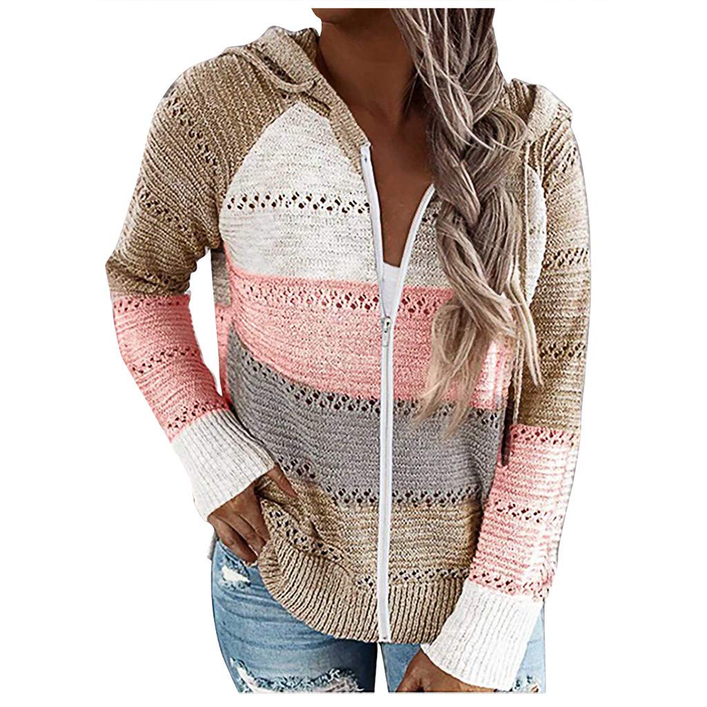 MKHSQHDG Women's Casual Striped Color Block Long Sleeve Hooded Sweatshirt Pullover - Wine Red Fall Fashion Hoodie for Outdoor Activities & Lounge Wear
