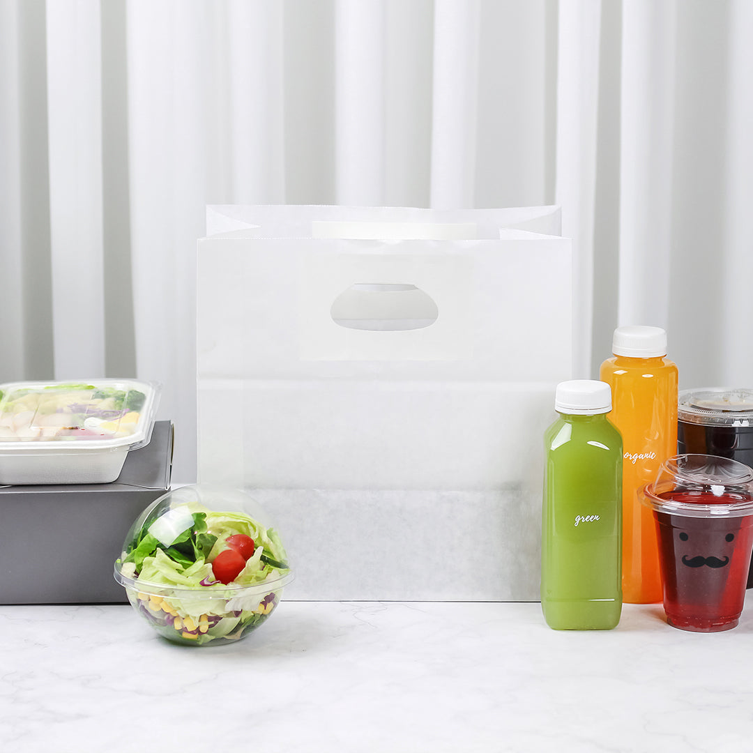 Eco-Friendly White Rectangle Paper Takeout Bags with Handles - 11