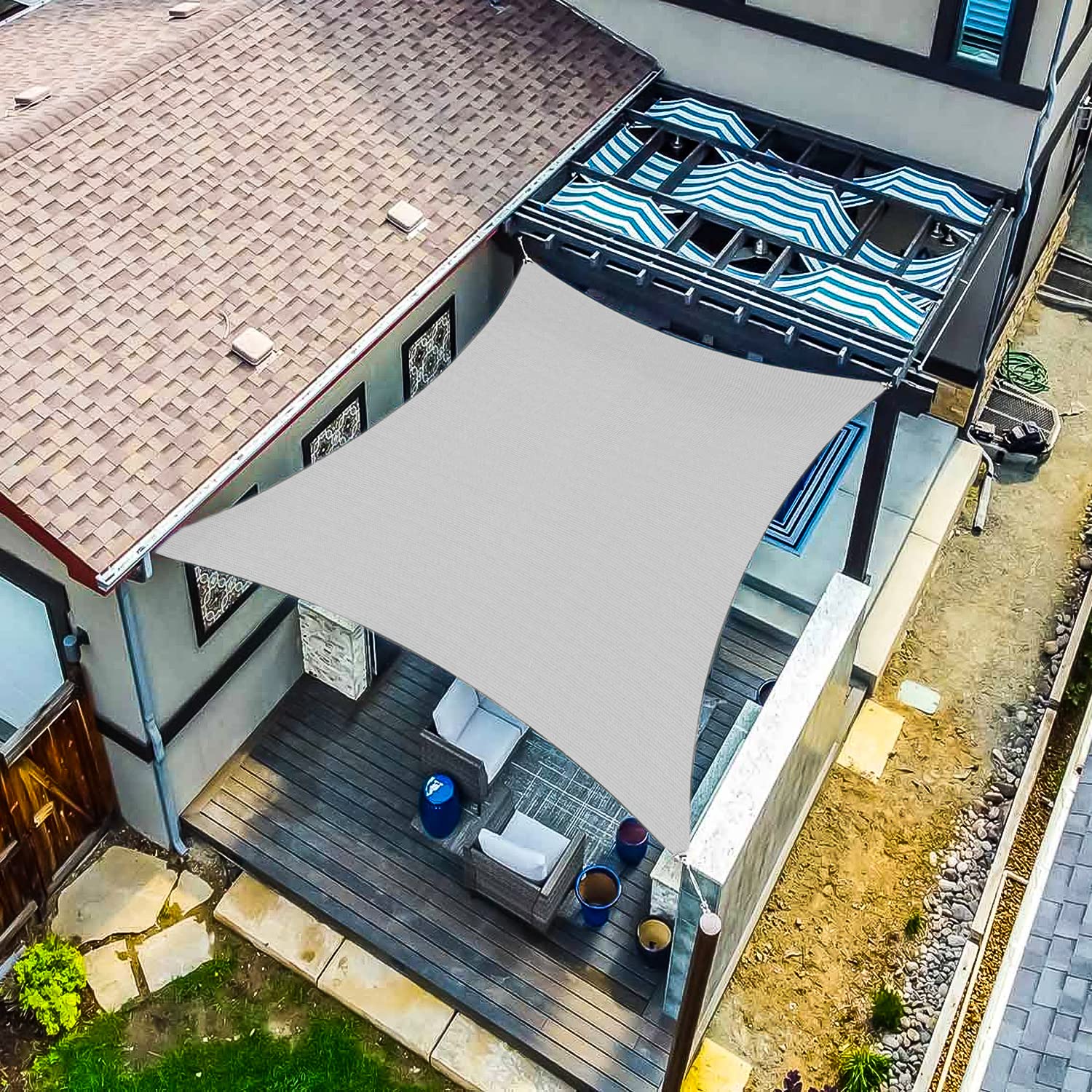 10' x 22' Rectangle Sun Shade Sail Canopy - UV Blocking Outdoor Shade Cover for Patio, Deck, Pergola, Yard & Lawn - Perfect for Backyard BBQs, Poolside Lounging & Outdoor Gatherings (Gray)