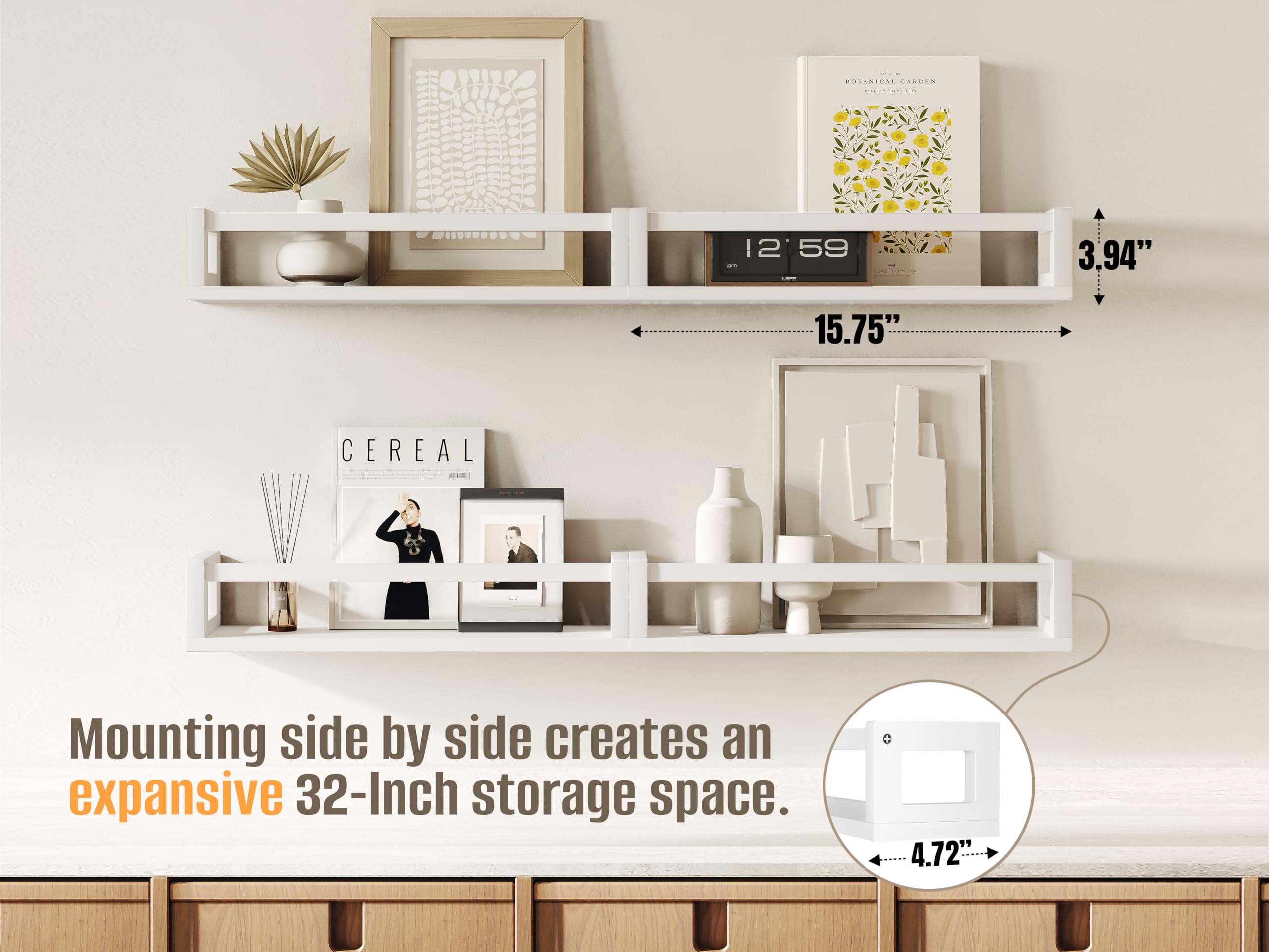 Upgraded Thick Floating Shelves - Multi-Purpose Wall-Mounted Bookshelves for Kids Room & Nursery, Perfect for Books, Toys, Spice Rack & Home Decor - White | Space-Saving Storage Solution for Bedroom, Living Room & Kitchen Organization