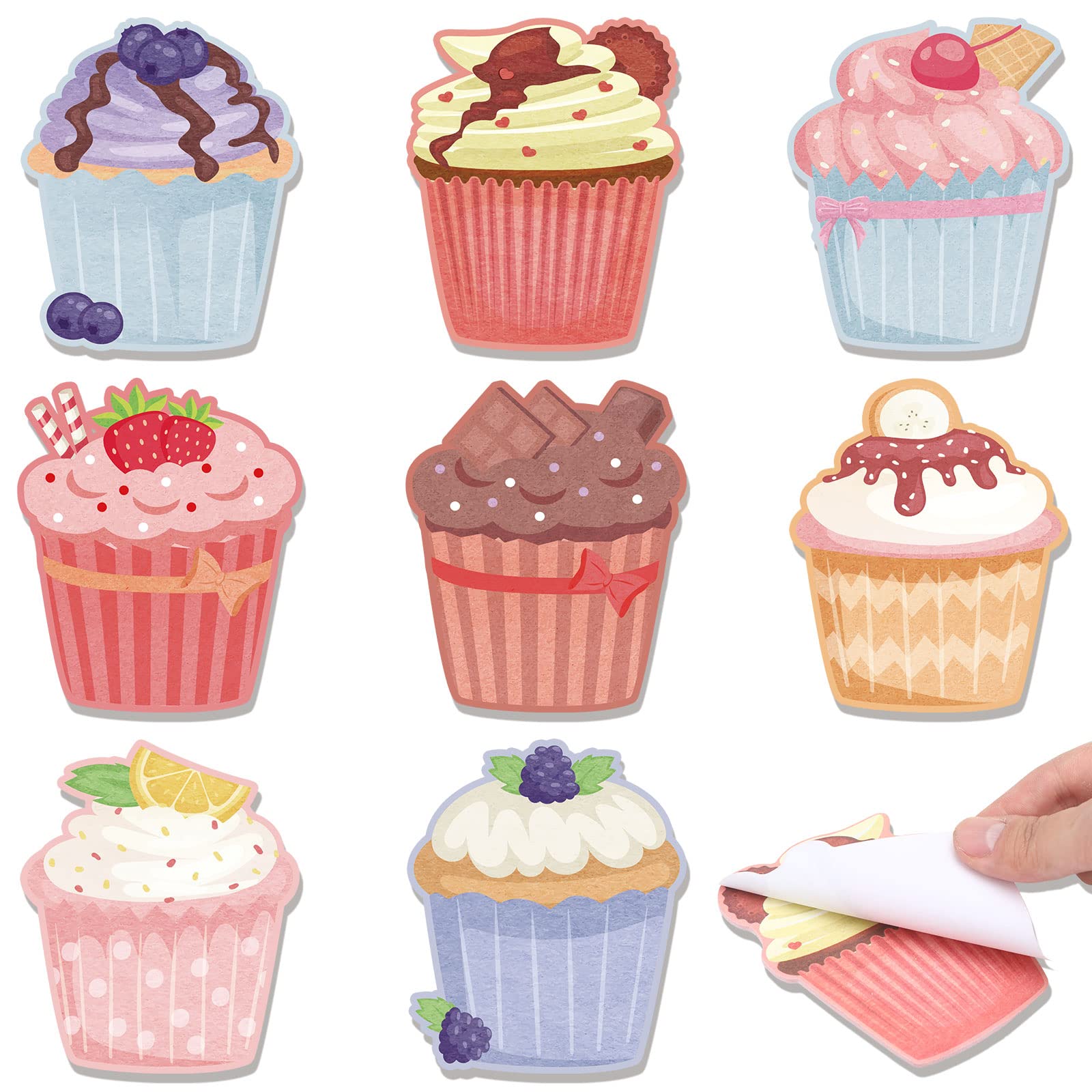 Geyee 8 Pcs Cupcake Shaped Sticky Notes - Cute Kawaii Food-Themed Memo Pads for Home, Office & School - Perfect for Notebooks, Bookmarks & Study Supplies - Fun Yummy Snack Design for Students & Work Organization