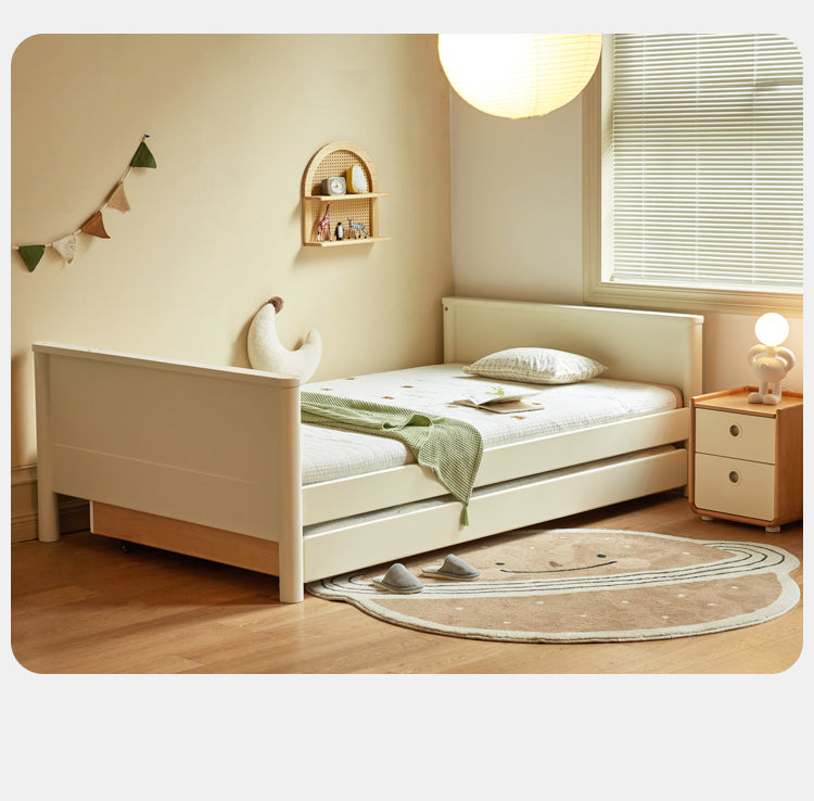 Solid Poplar Wood Kids Storage Bed - White Single Bed Frame with Underbed Drawers for Bedroom Organization & Space Saving