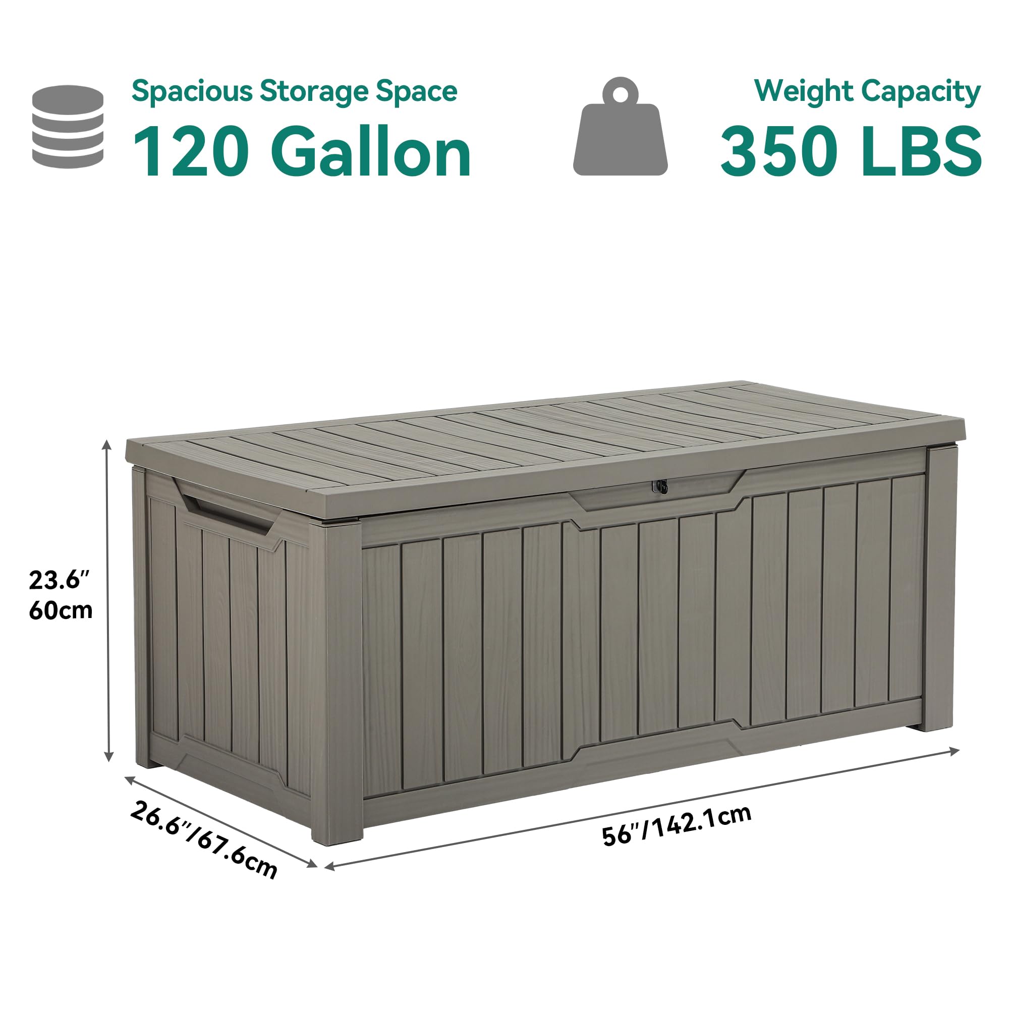YITAHOME 120 Gallon Outdoor Storage Deck Box - Large Waterproof Resin Patio Storage for Pillows, Garden Tools, Pool Supplies - Lockable Deck Box for Backyard, Patio, and Poolside (Light Brown) - Perfect for Organizing Outdoor Cushions, Toys, and Equipment